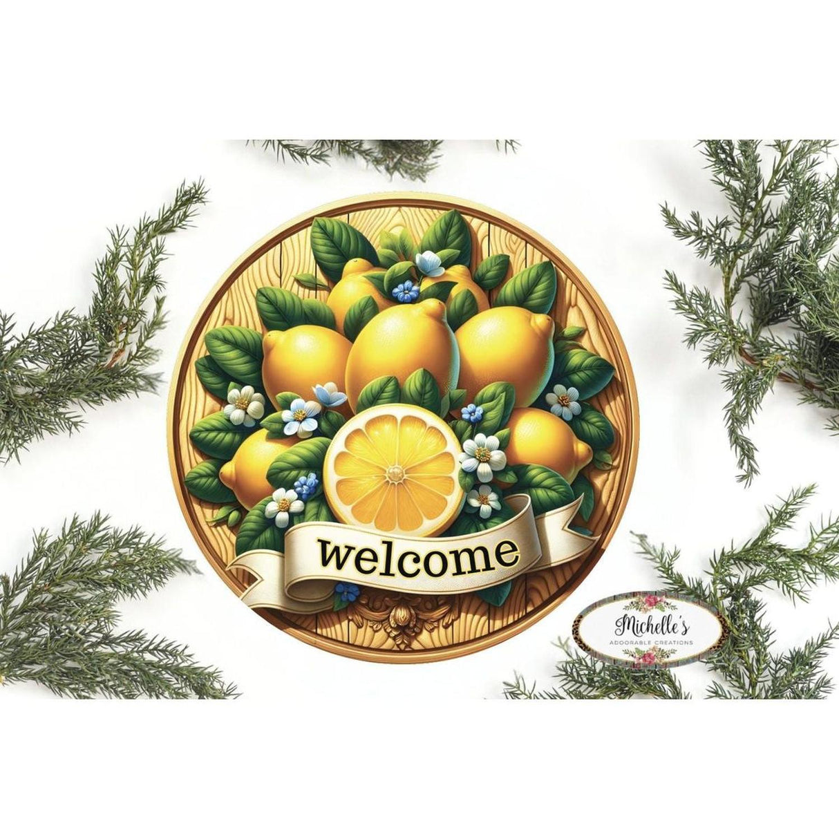 Welcome Wood Lemon Round Sign