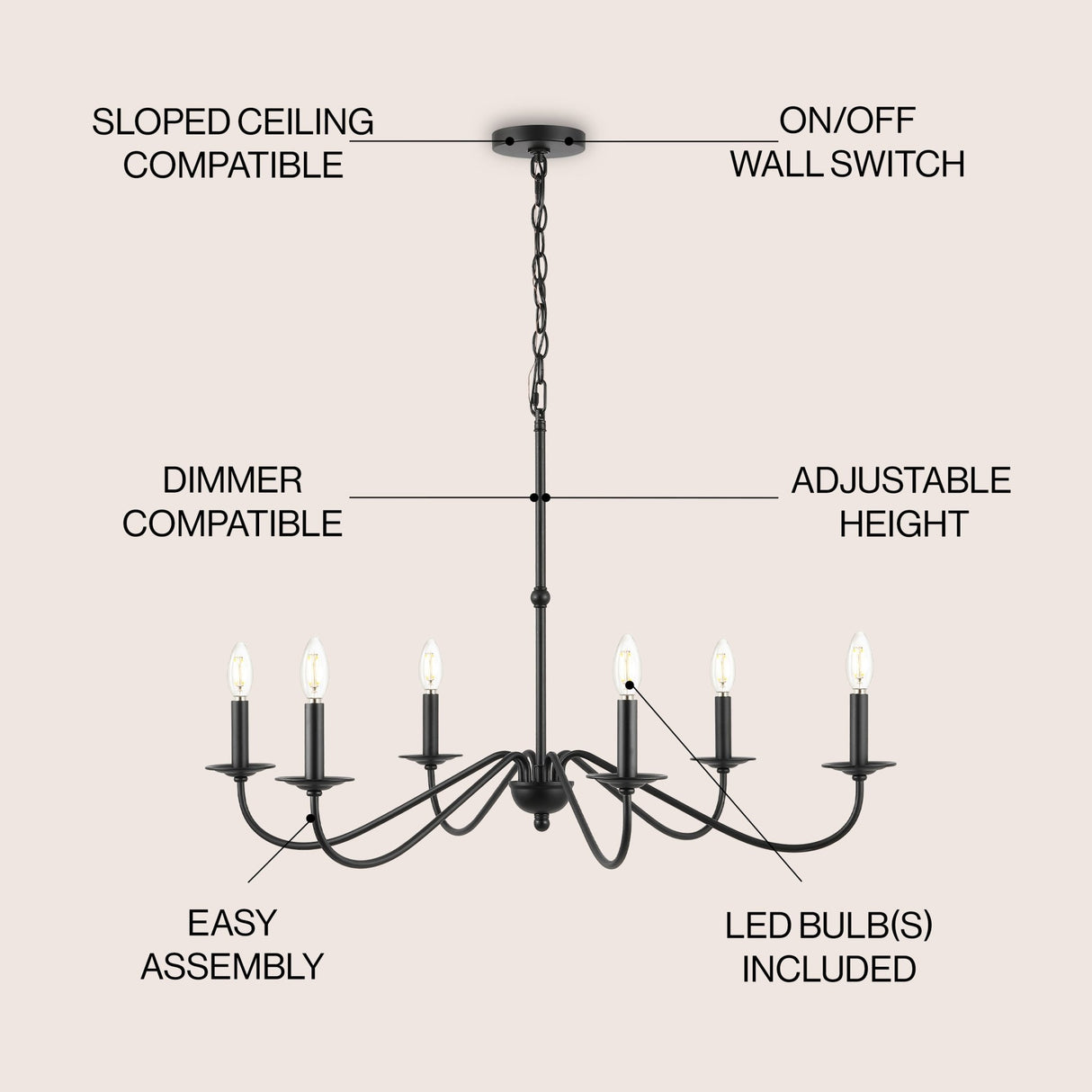 Wicklow 6 - light bohemian farmhouse iron led chandelier - Tuesday Morning - Chandeliers