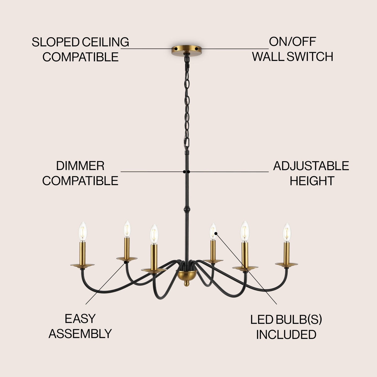 Wicklow 6 - light bohemian farmhouse iron led chandelier - Tuesday Morning - Chandeliers