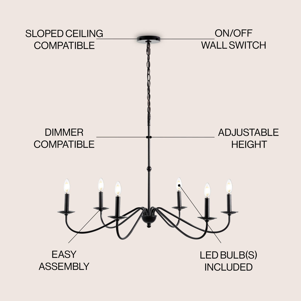 Wicklow 6 - light bohemian farmhouse iron led chandelier - Tuesday Morning - Chandeliers