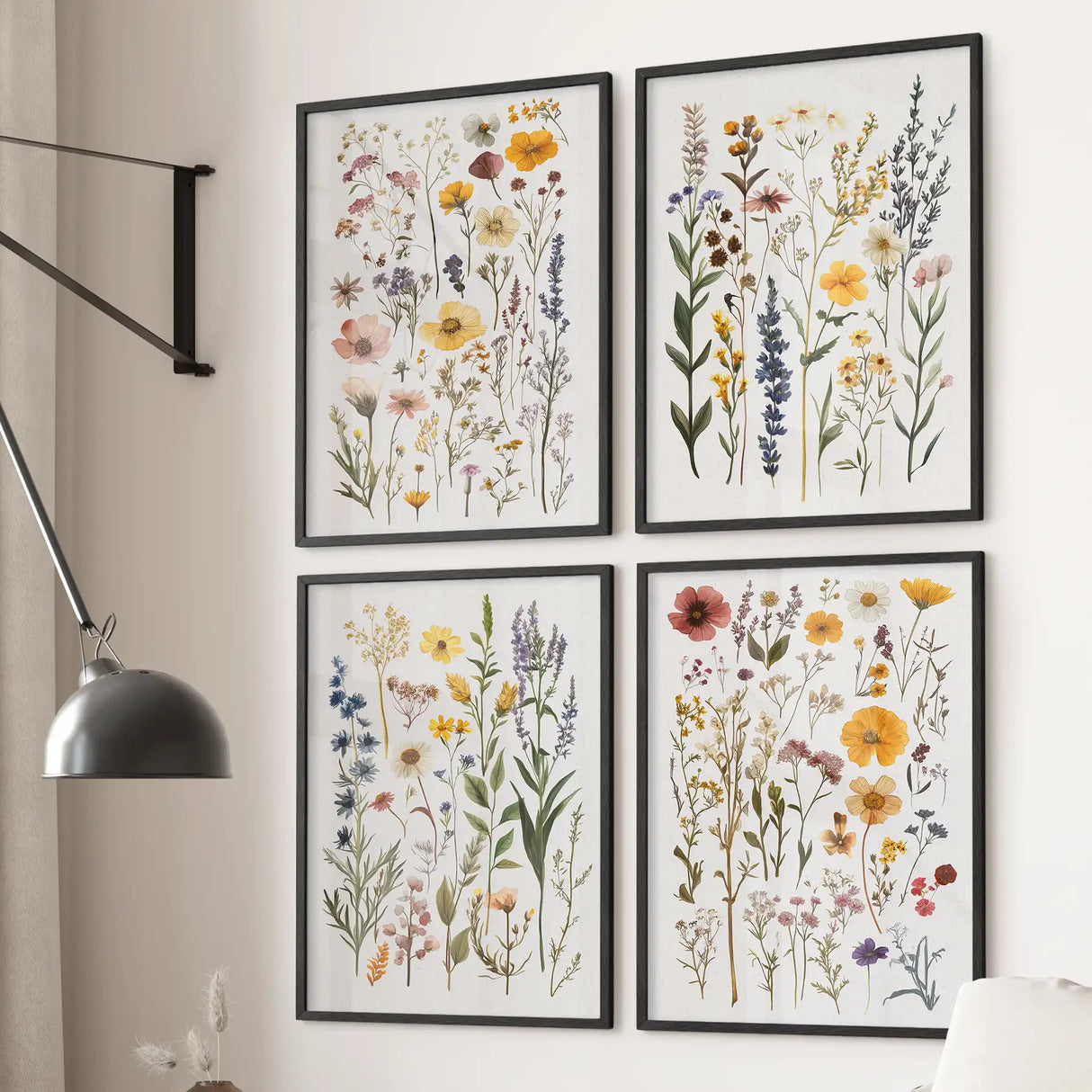 Wildflower Wall Art Set of 4. Vintage Botanical Prints