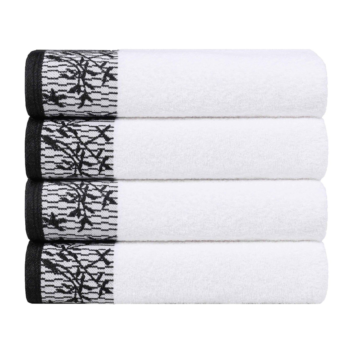 Cotton Floral Jacquard Border Bath Towel Set of 4 - Bath Towel by Superior Brand