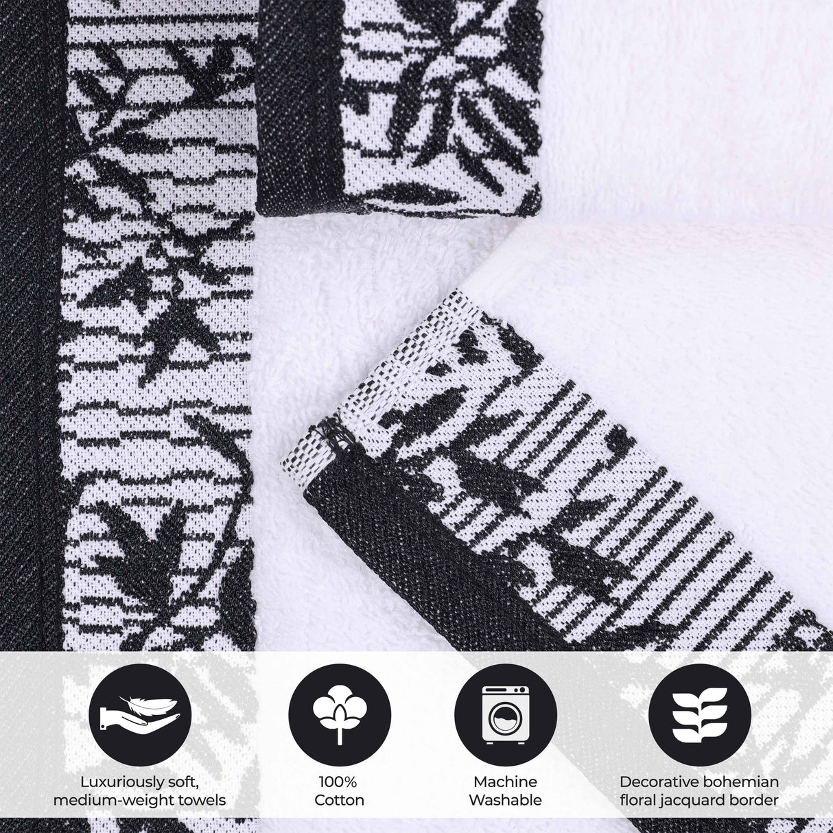 Cotton Floral Jacquard Border Bath Towel Set of 4 - Bath Towel by Superior Brand