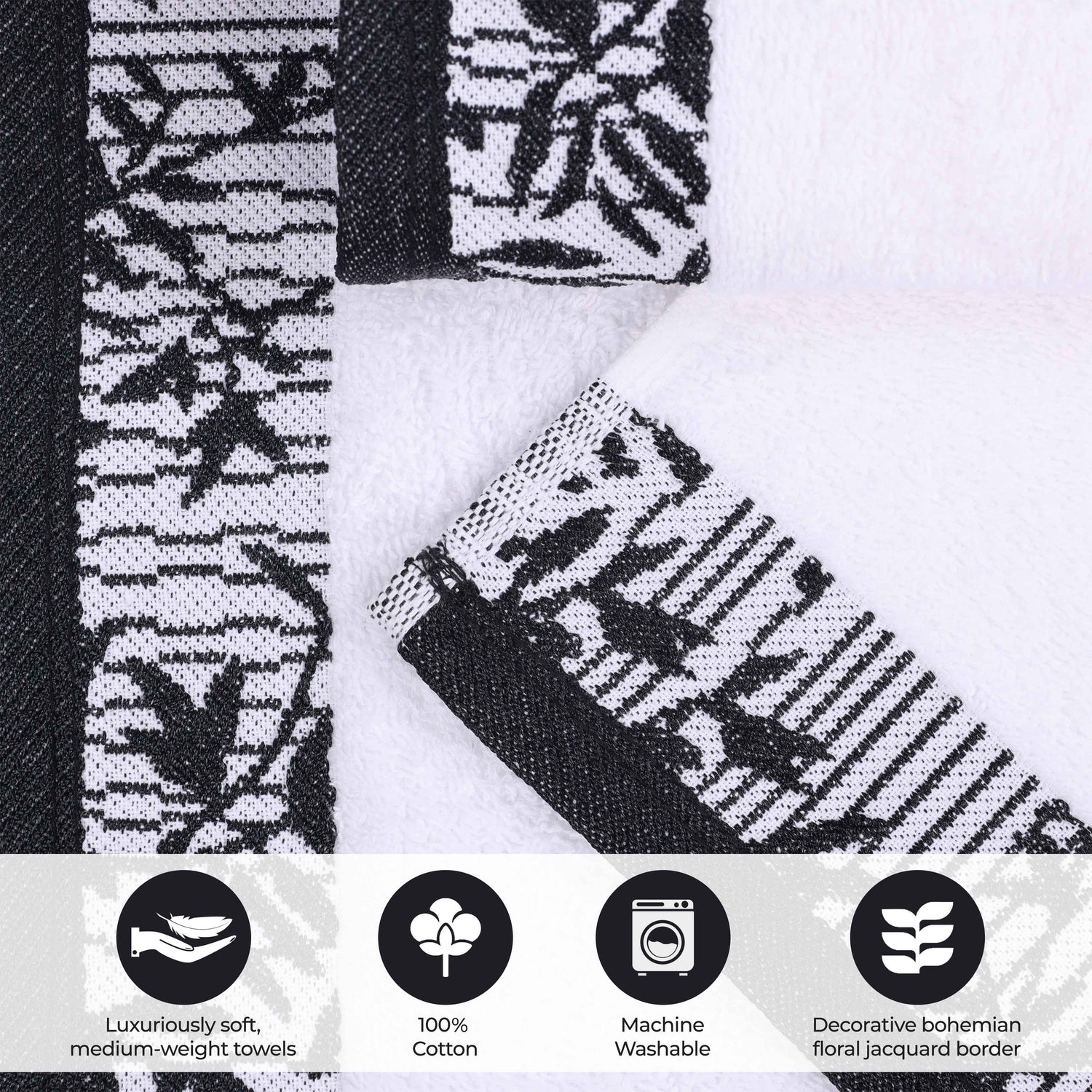 Cotton Floral Jacquard Border Bath Towel Set of 4 - Bath Towel by Superior Brand