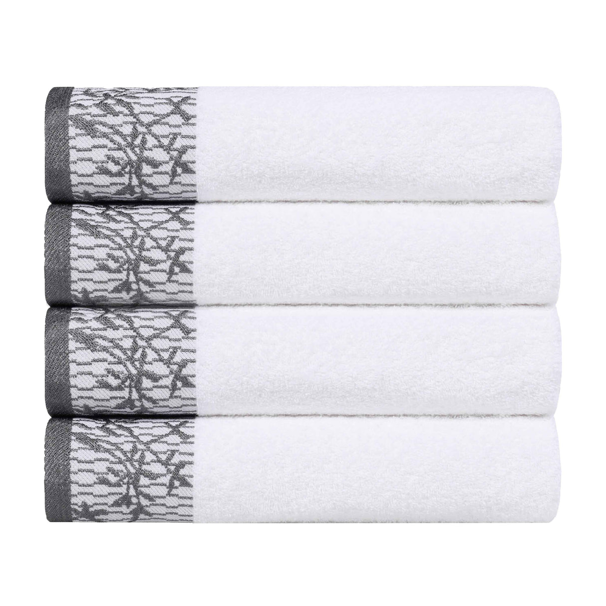 Cotton Floral Jacquard Border Bath Towel Set of 4 - Bath Towel by Superior Brand