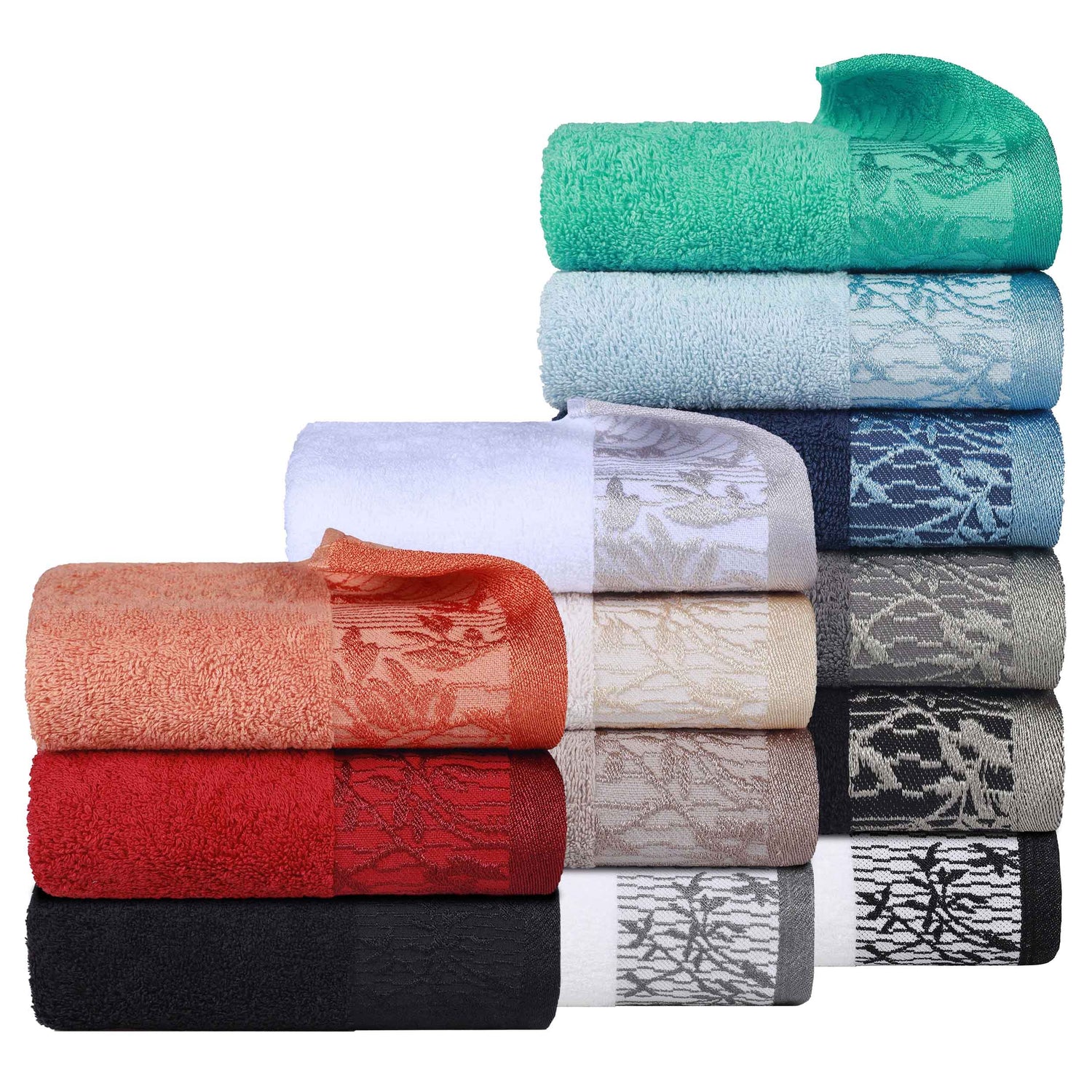 Cotton Floral Jacquard Border Bath Towel Set of 4 - Bath Towel by Superior Brand