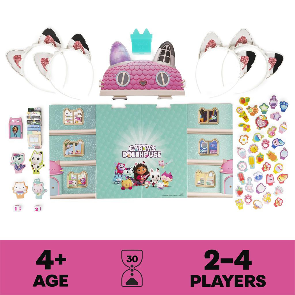 Gabby’s Dollhouse Meow-Mazing Board Game Based on The DreamWorks Netflix Show with 4 Kitty Headbands
