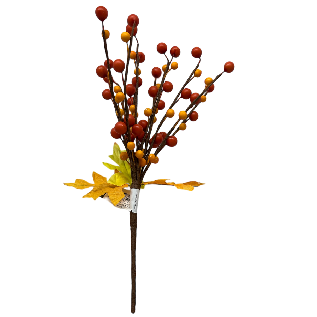 Two Tone Orange Berry Spray With Autumn Leaves 10 Inch