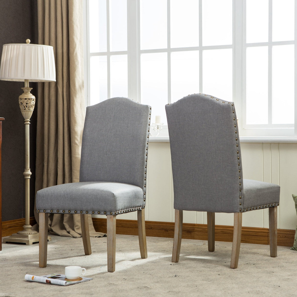 Wolen Upholstered Dining Chair with Nailhead Trim and High Back, Set of 2 - Dining Chairs