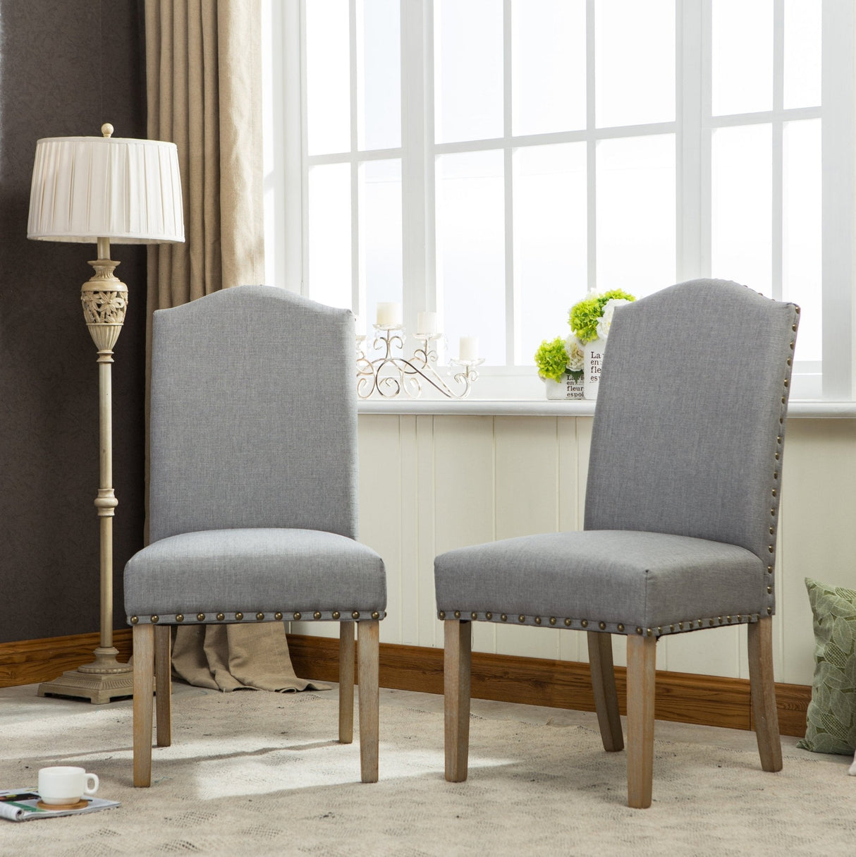 Wolen Upholstered Dining Chair with Nailhead Trim and High Back, Set of 2 - Dining Chairs