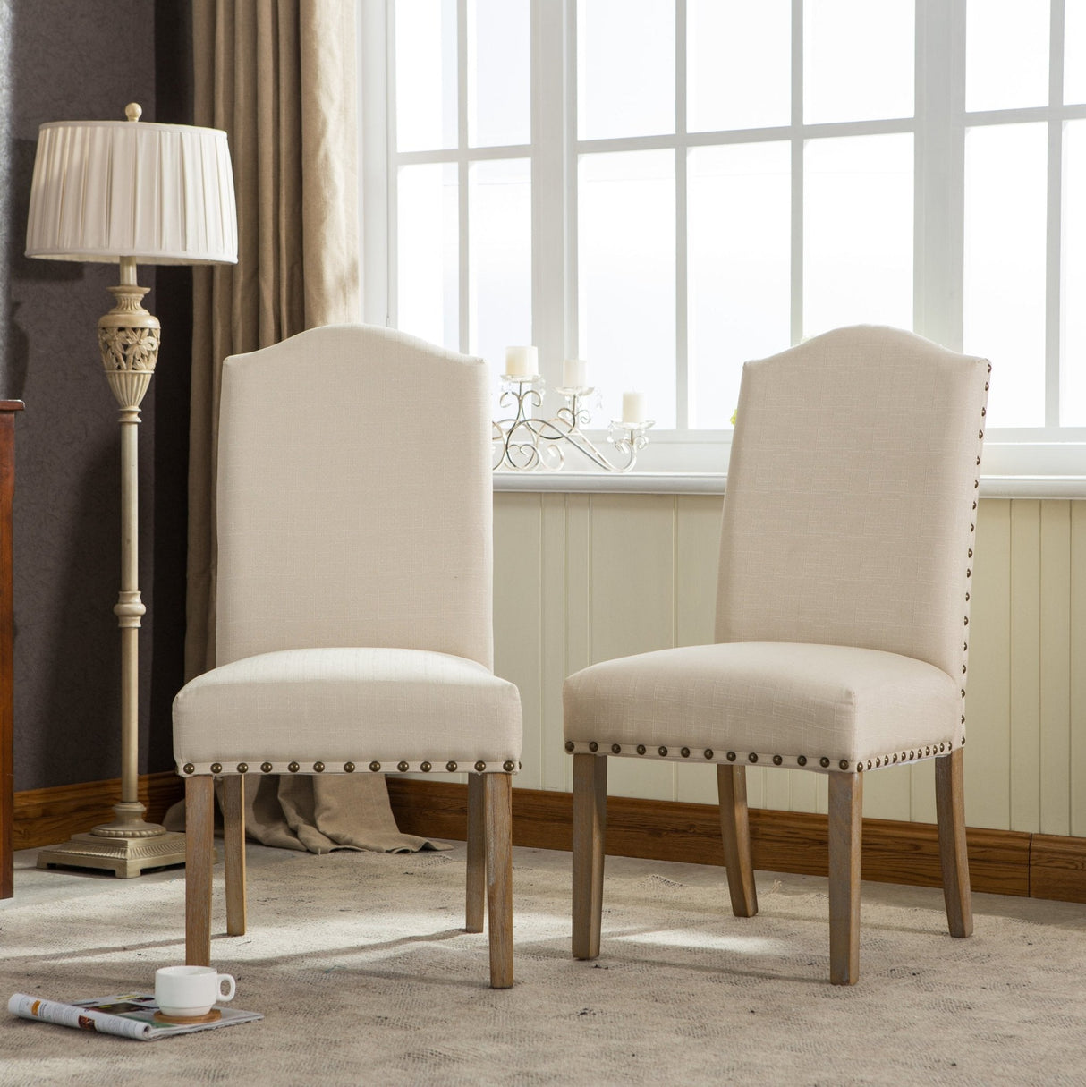 Wolen Upholstered Dining Chair with Nailhead Trim and High Back, Set of 2 - Dining Chairs