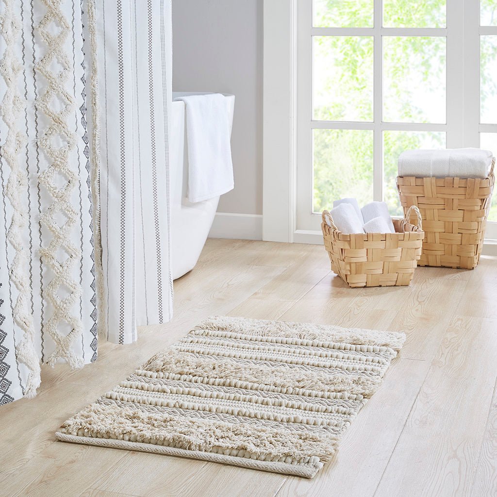 Woven-texture-stripe-bath-rug-Bathroom-Rugs