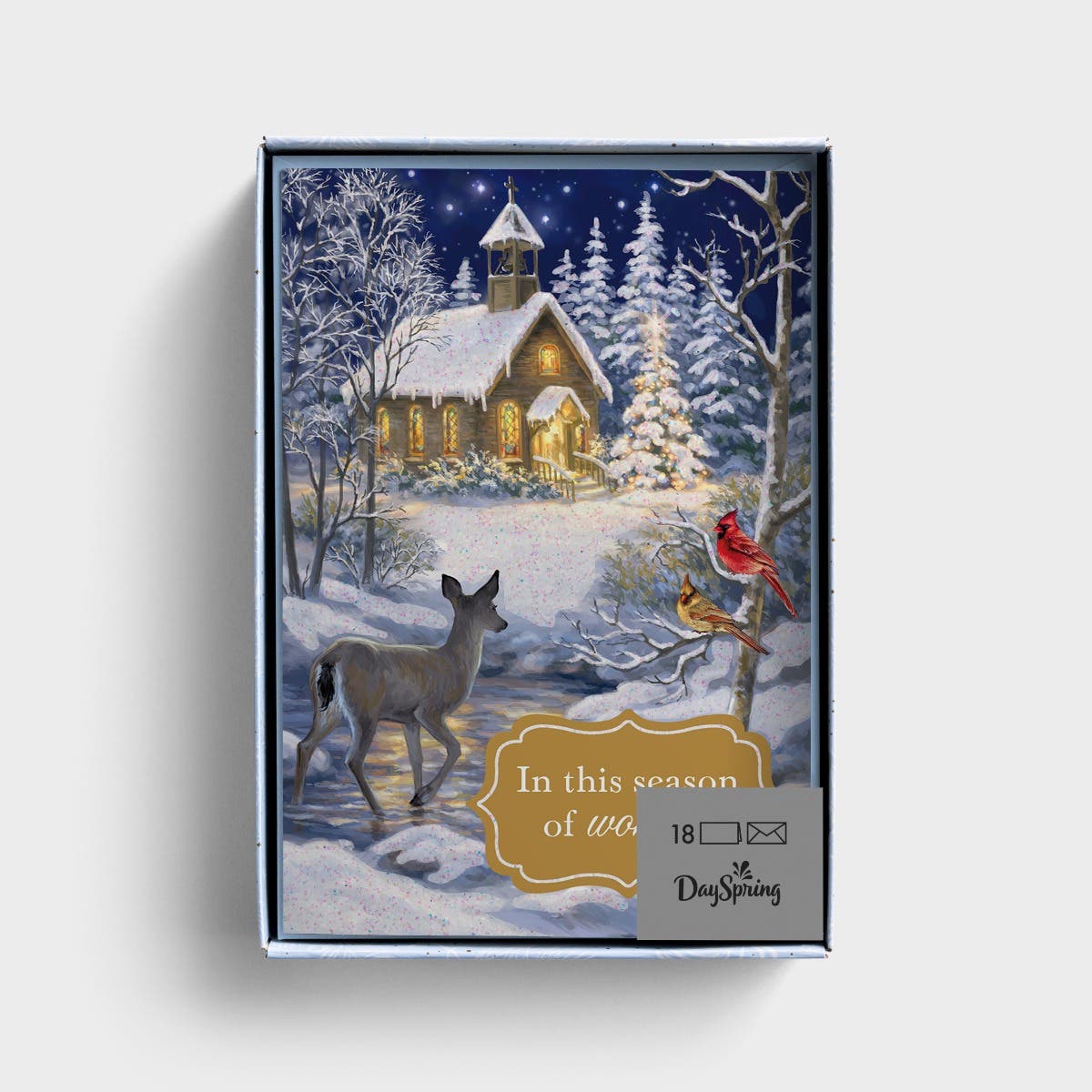 Dona Gelsinger - Peaceful Church - 18 Christmas Boxed Cards and Envelopes