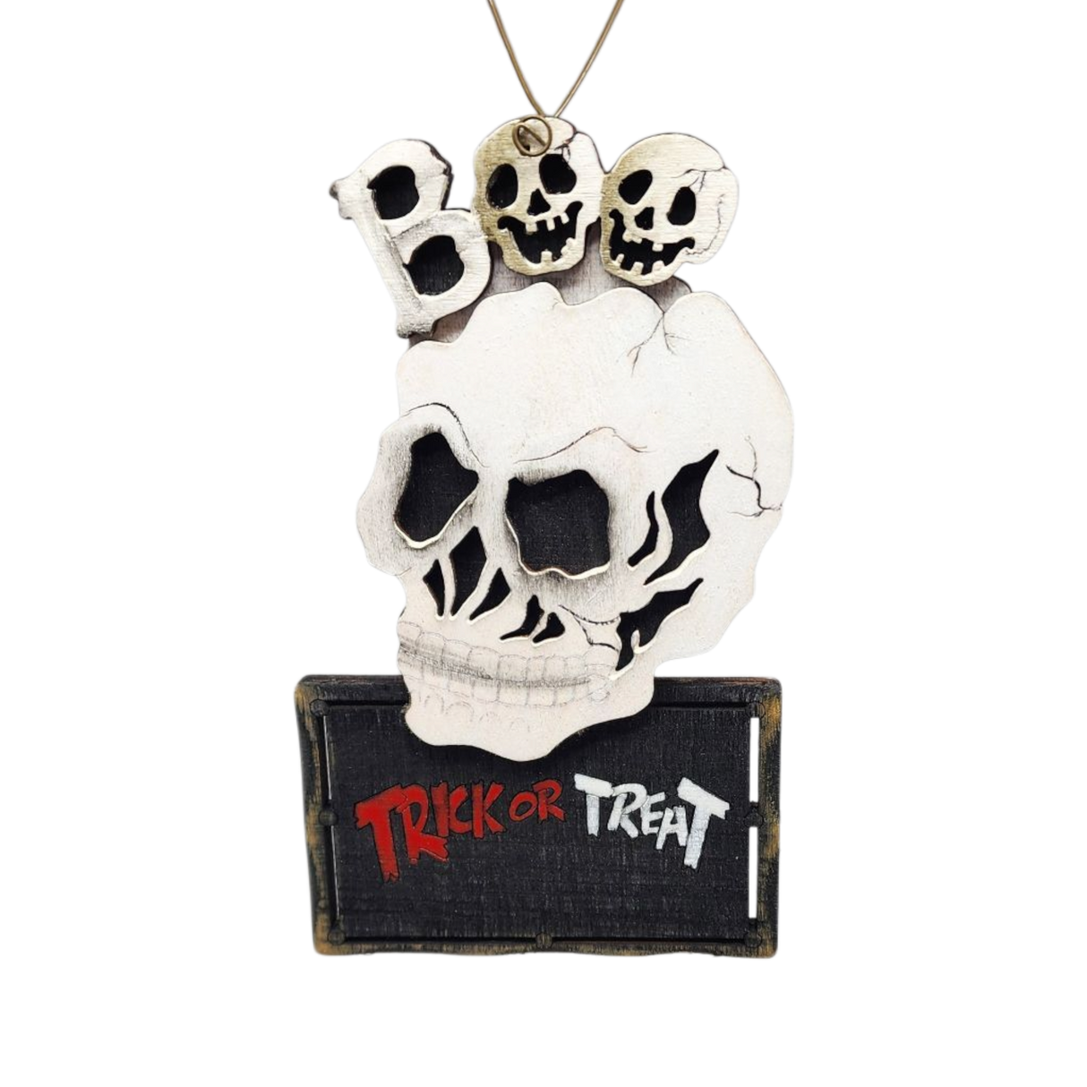 Wooden Halloween Ornament - Skull