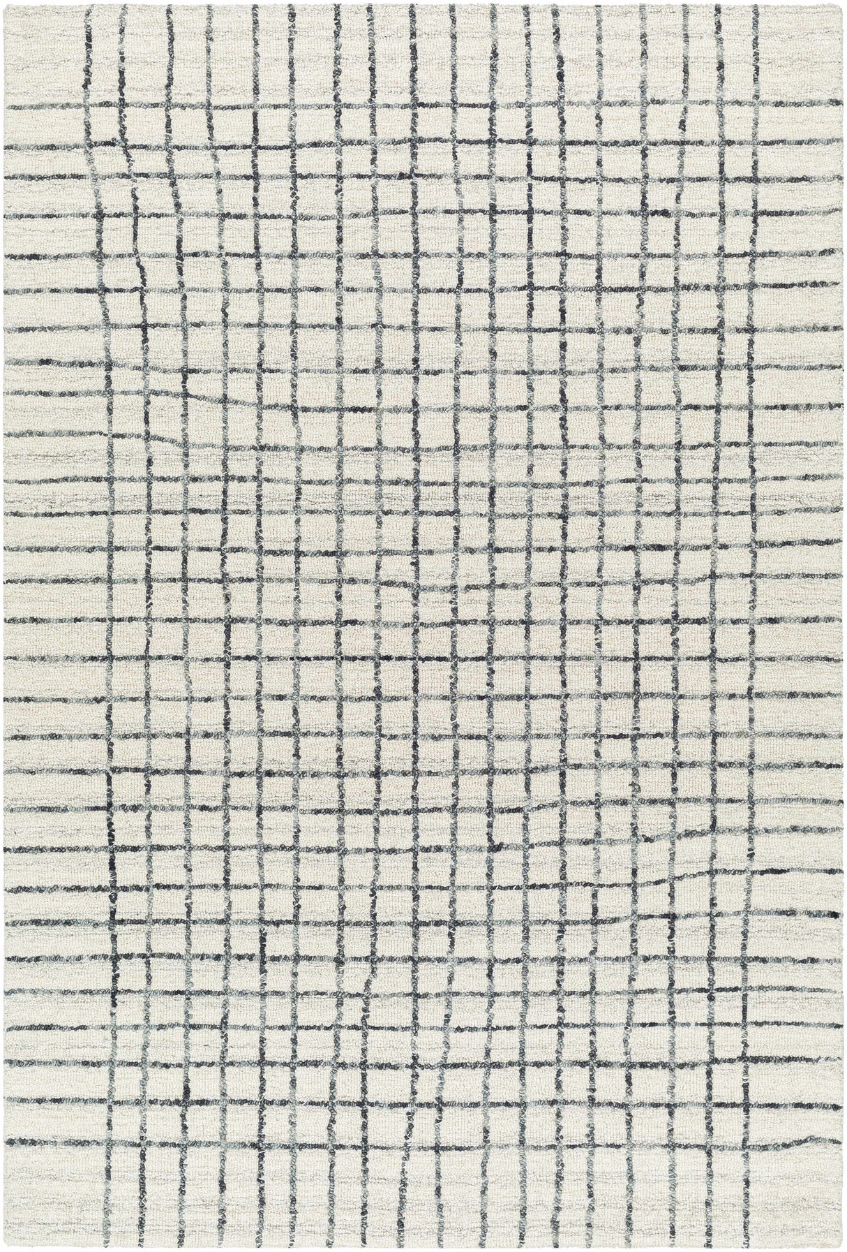 Yates White Grid Wool Area Rug