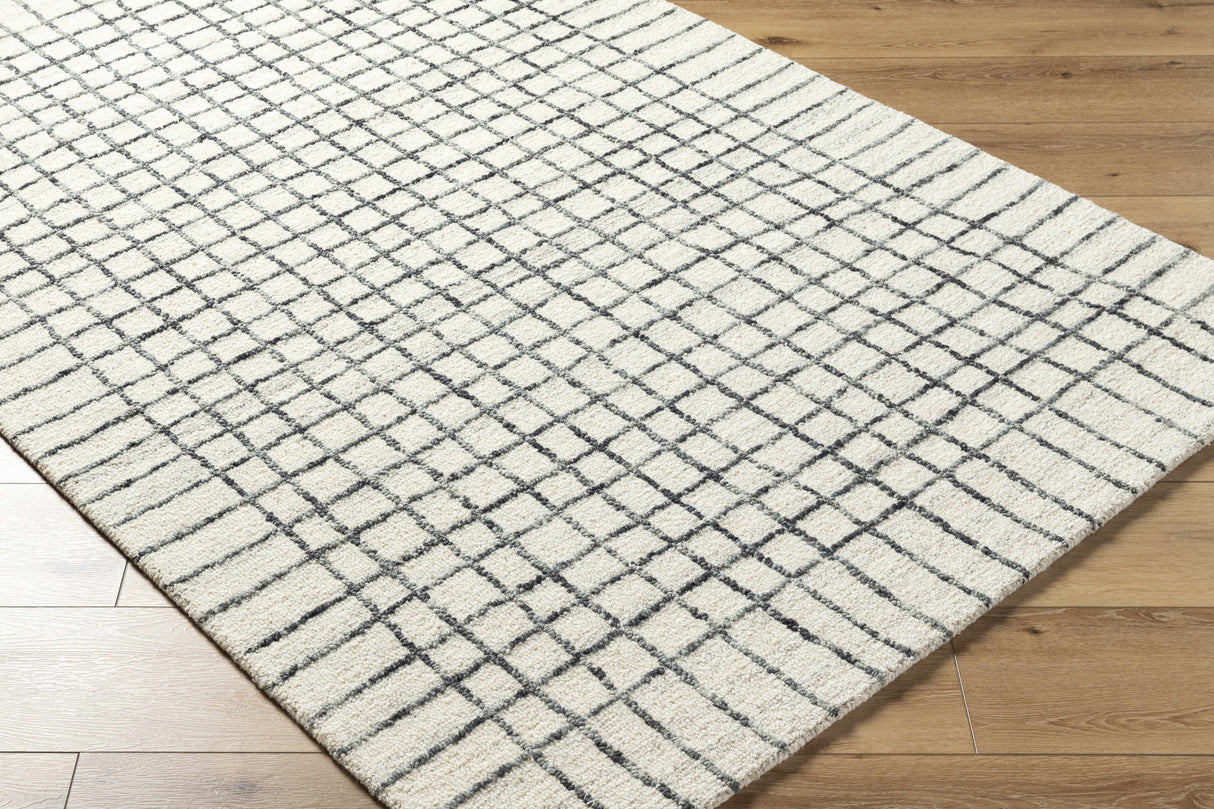 Yates White Grid Wool Area Rug