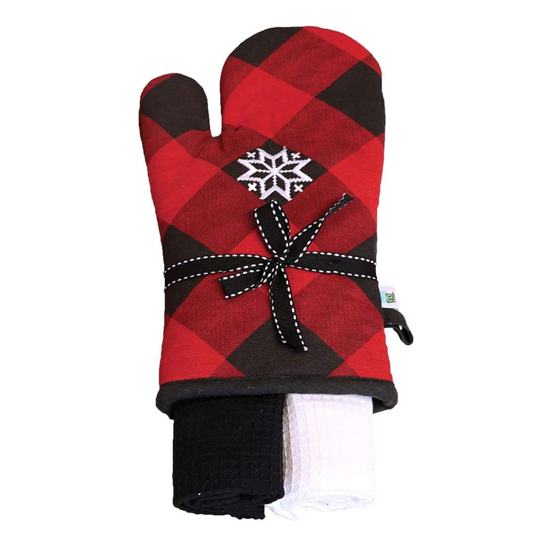 Red Buffalo Plaid Oven Mitt With Towel