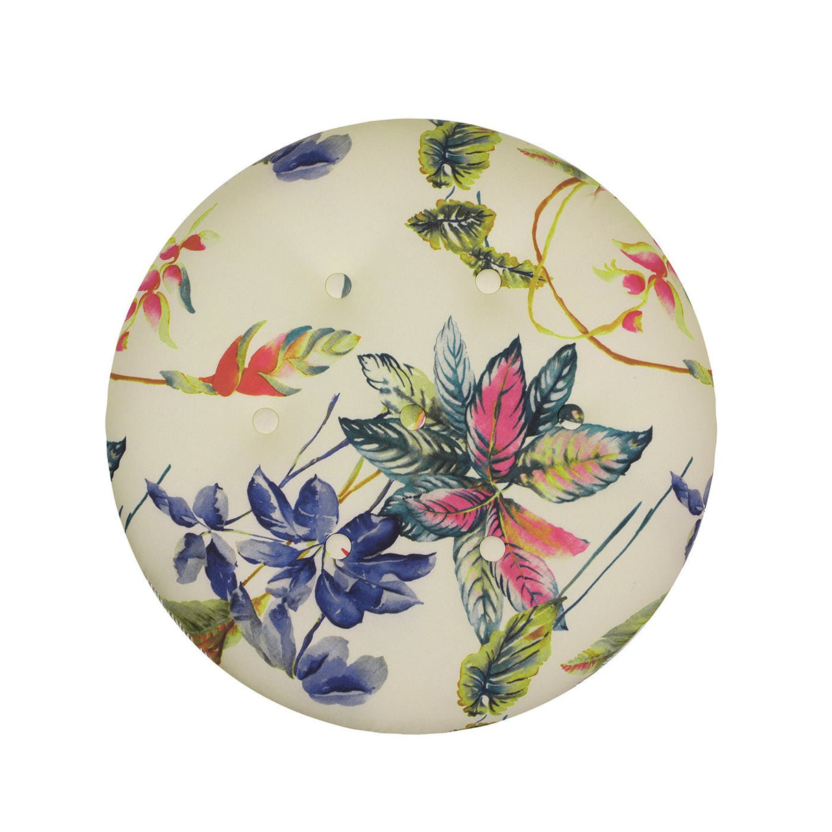 Yolanda 24" round upholstered accent ottoman, beige & tropical floral with ivory trim - Tuesday Morning - Ottomans