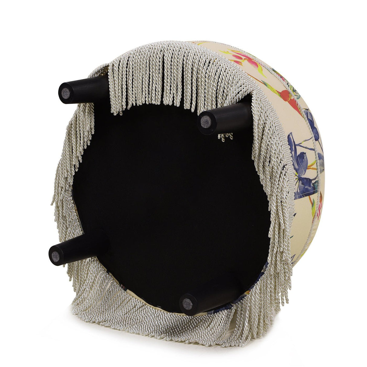 Yolanda 24" round upholstered accent ottoman, beige & tropical floral with ivory trim - Tuesday Morning - Ottomans