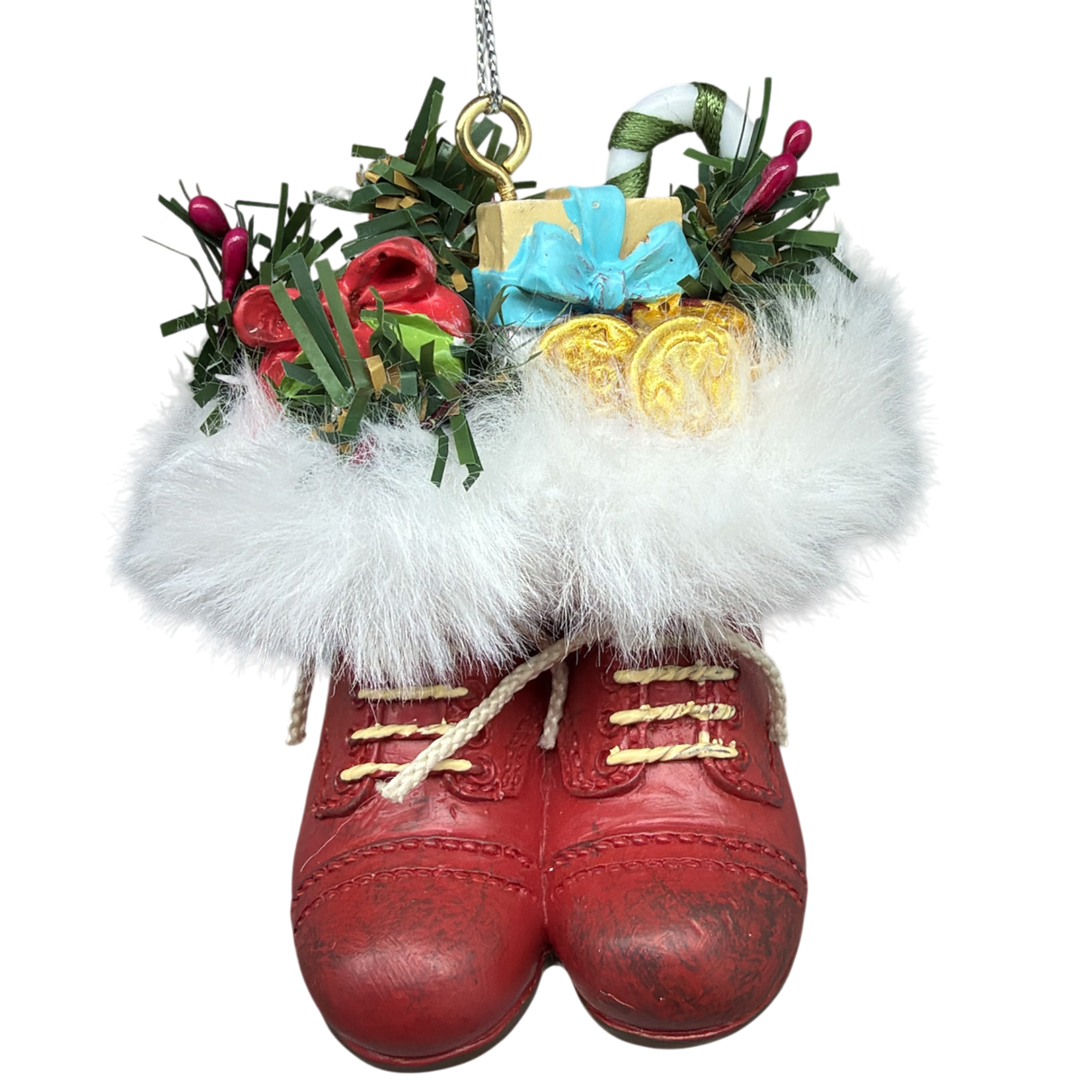 Filled Boots With Joy Ornament - Red