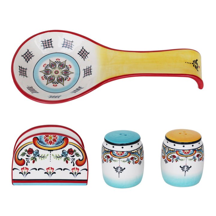 Zanzibar Hand - Painted Kitchen Accessories Set – 4 Pieces - Tuesday Morning - Serveware Accessories