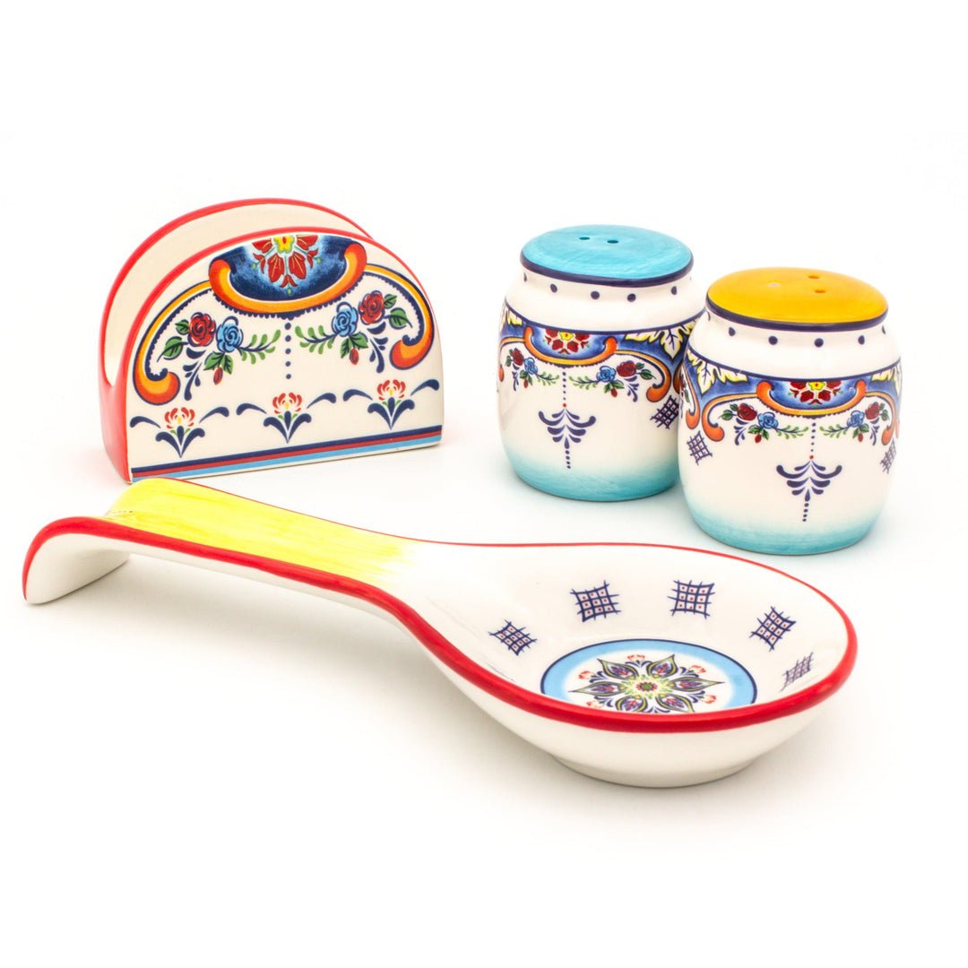 Zanzibar Hand - Painted Kitchen Accessories Set – 4 Pieces - Tuesday Morning - Serveware Accessories