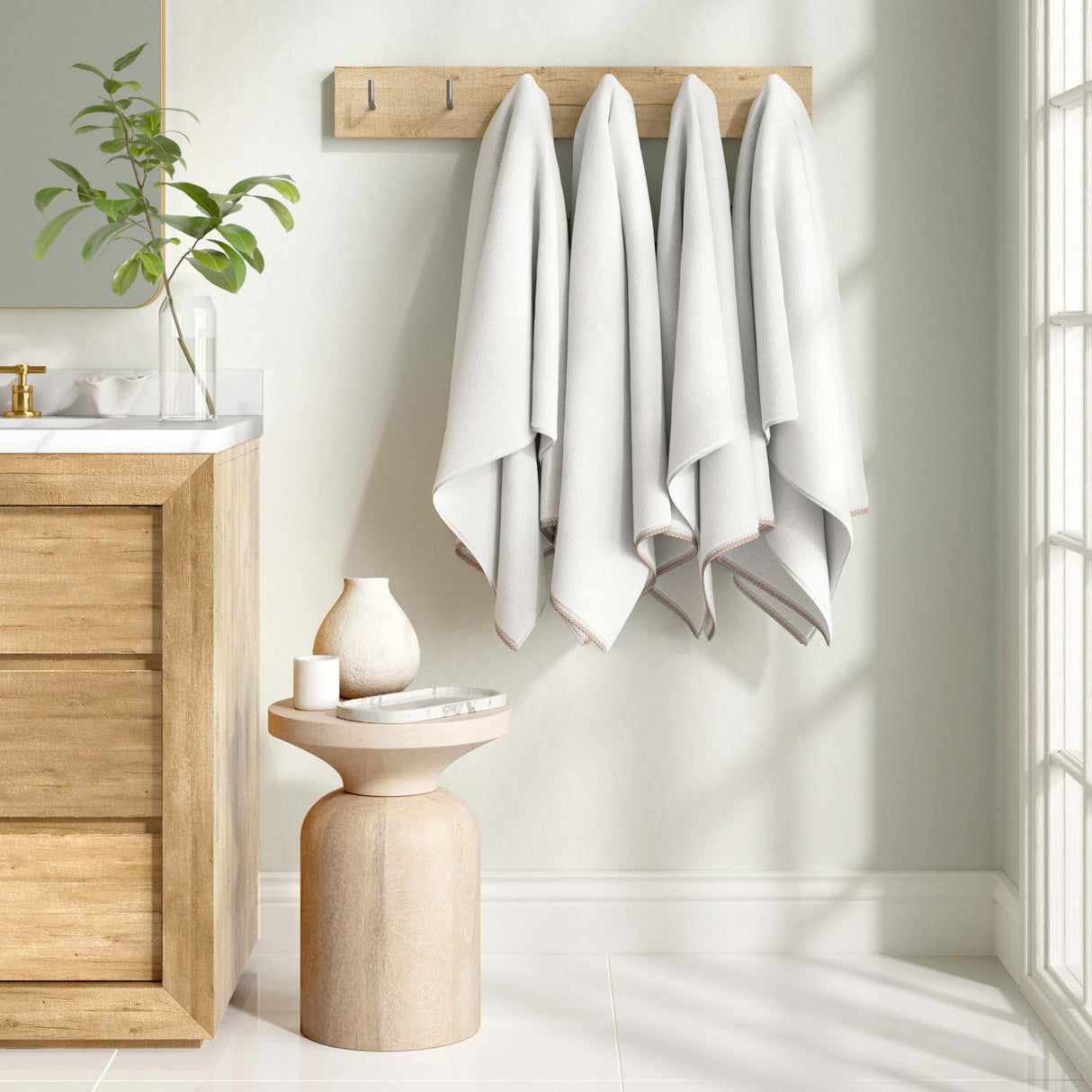 Cotton Border-Stitched 6-Piece Towel Set - Valery Collection