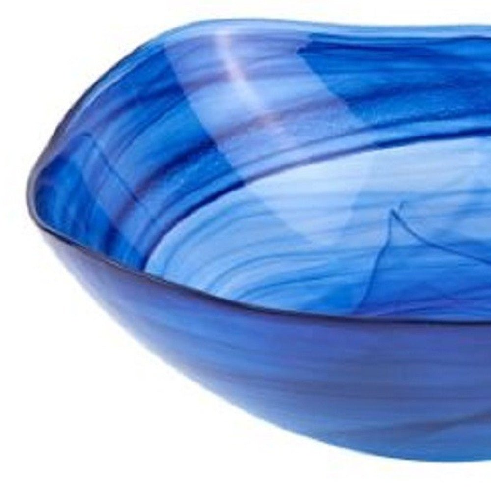 10 Contemporay Soft Square Blue Swirl Glass Bowl - Tuesday Morning-Sculptures