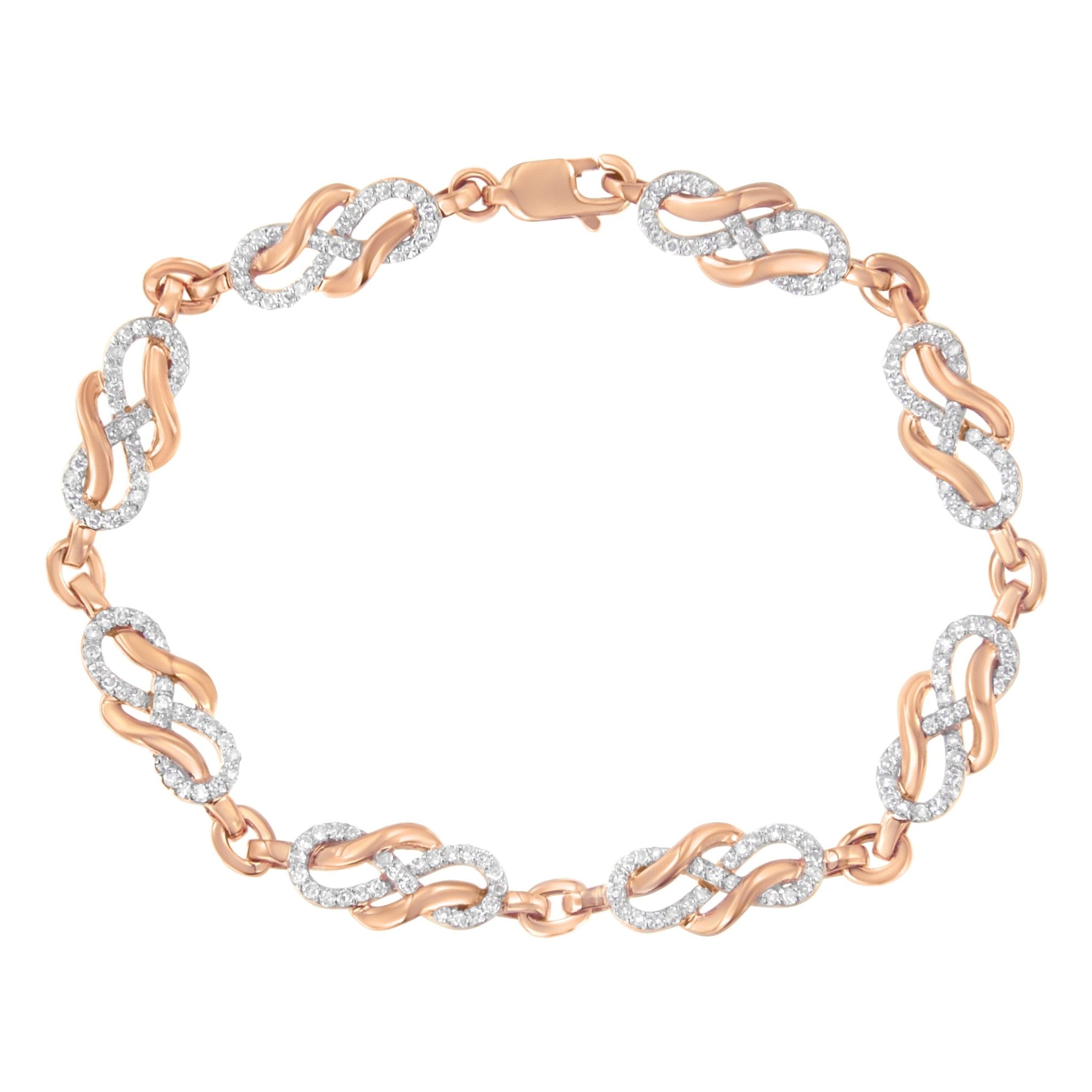 10K Rose Gold 1.0 Cttw Diamond Infinity Loop And Swirl Link Bracelet (I-J Color, I2-I3 Clarity) - 7.25
