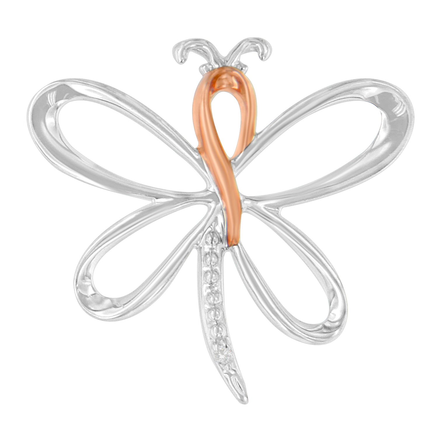 10K Rose Gold Over .925 Sterling Silver Diamond-Accented Dragonfly 18