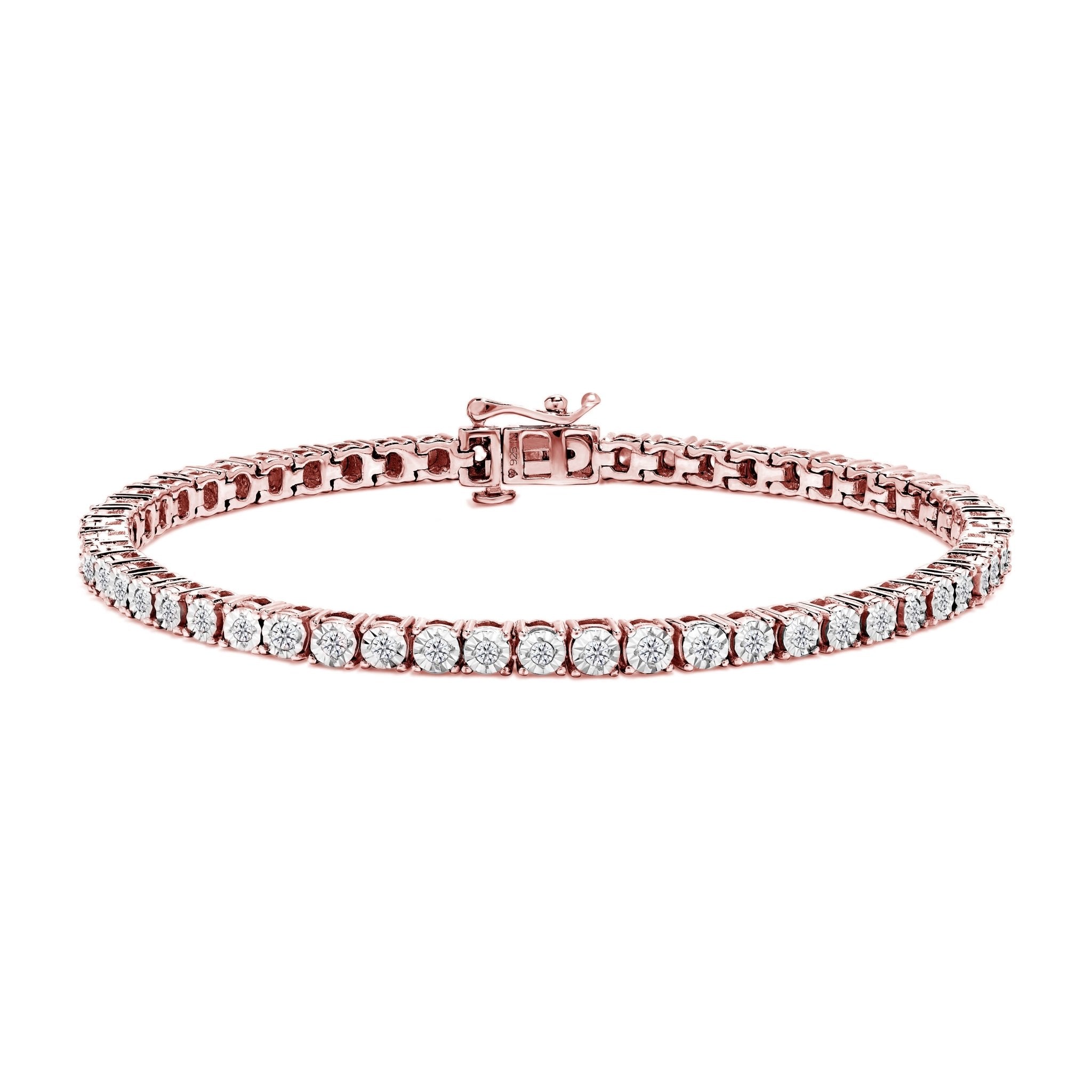 10K Rose Gold Plated .925 Sterling Silver 1.0 Cttw Miracle-Set Diamond Round Faceted Bezel Tennis Bracelet (I-J Color, I3 Clarity) - 6