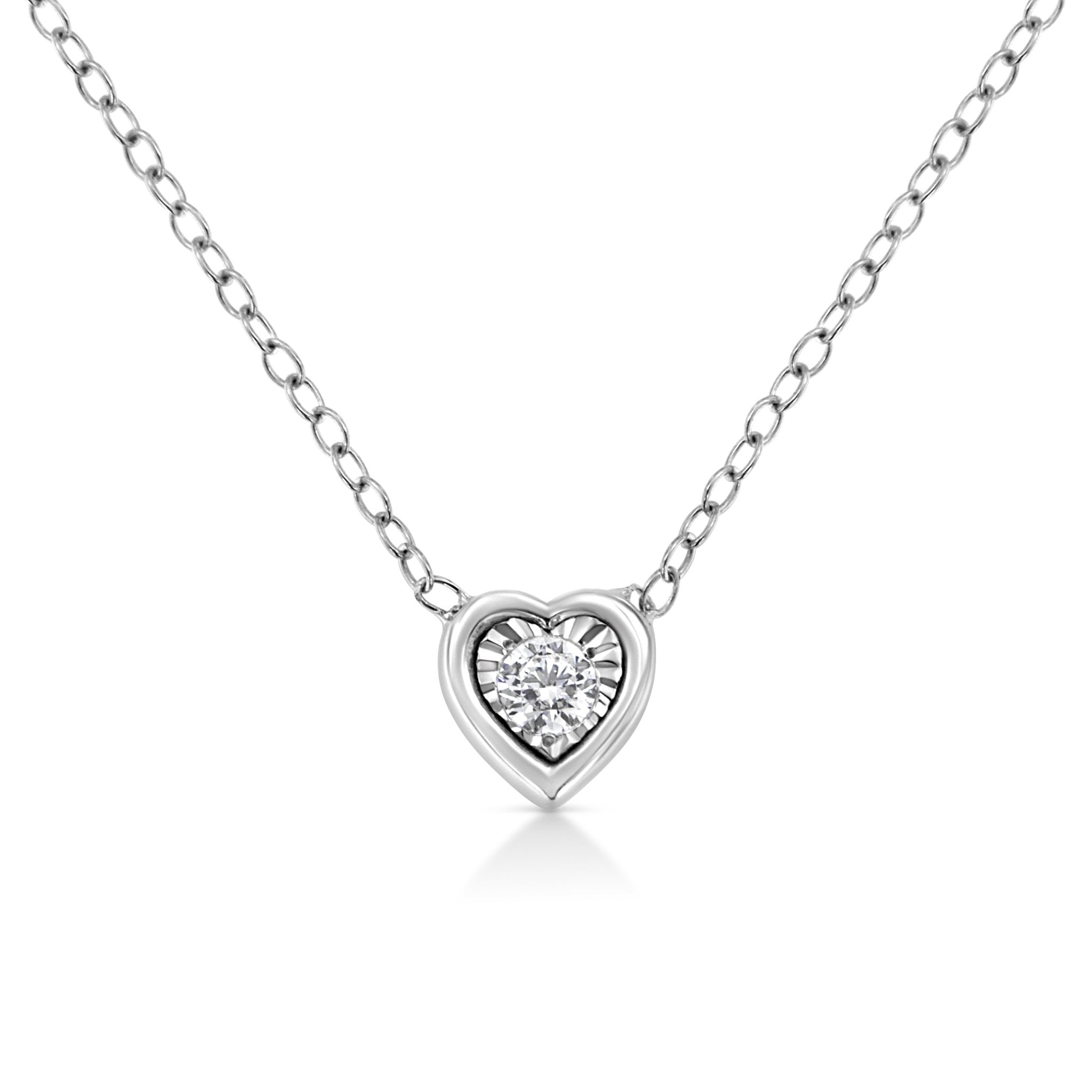 10K White Gold 1/10 Cttw Miracle Set Round-Cut Diamond Heart Shape 18