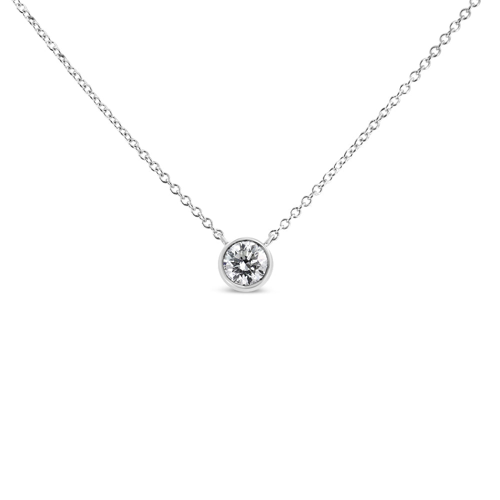 10K White Gold 1/2 Carat Round Brilliant-Cut Diamond Modern Bezel-Set Solitaire 16"-18" Pendant Necklace (H-I Color, Si2-I1 Clarity) - Tuesday Morning-Pendant Necklace