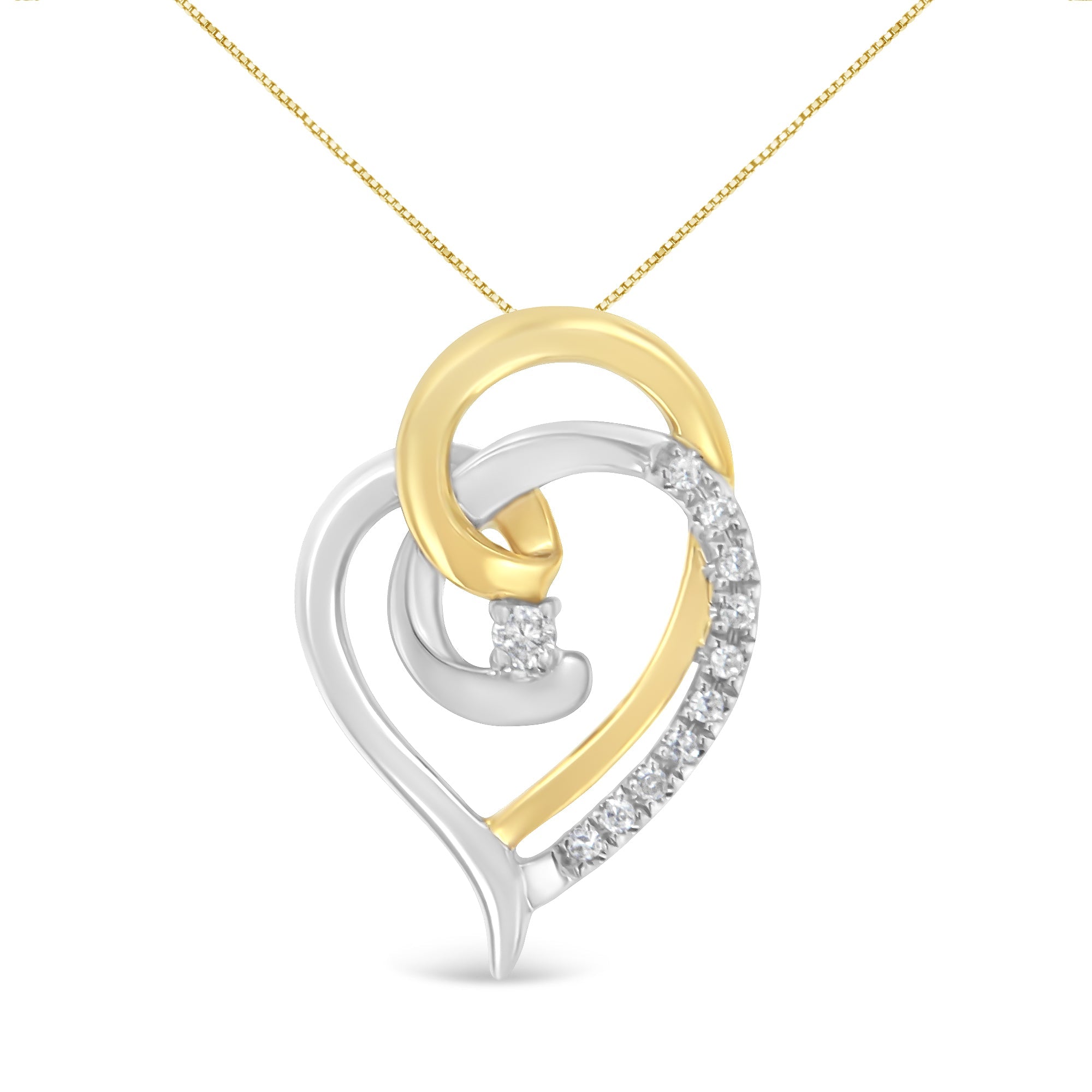 10K Yellow And White Gold Diamond Accent Open Double Heart Spiral Curl 18" Pendant Necklace (J-K Color, I2-I3 Clarity) - Tuesday Morning-Pendant Necklace