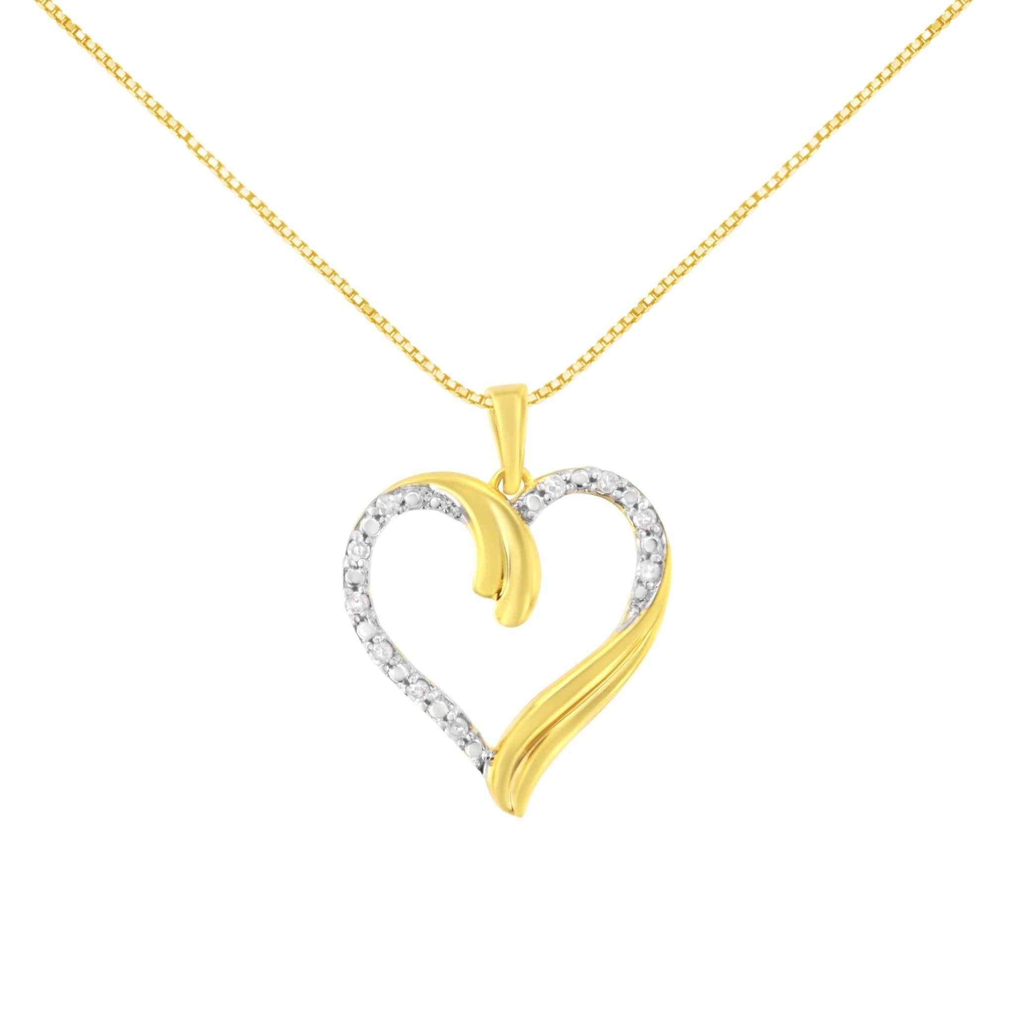 10K Yellow Gold Plated .925 Sterling Silver 1/10 Cttw Diamond Open Heart 18