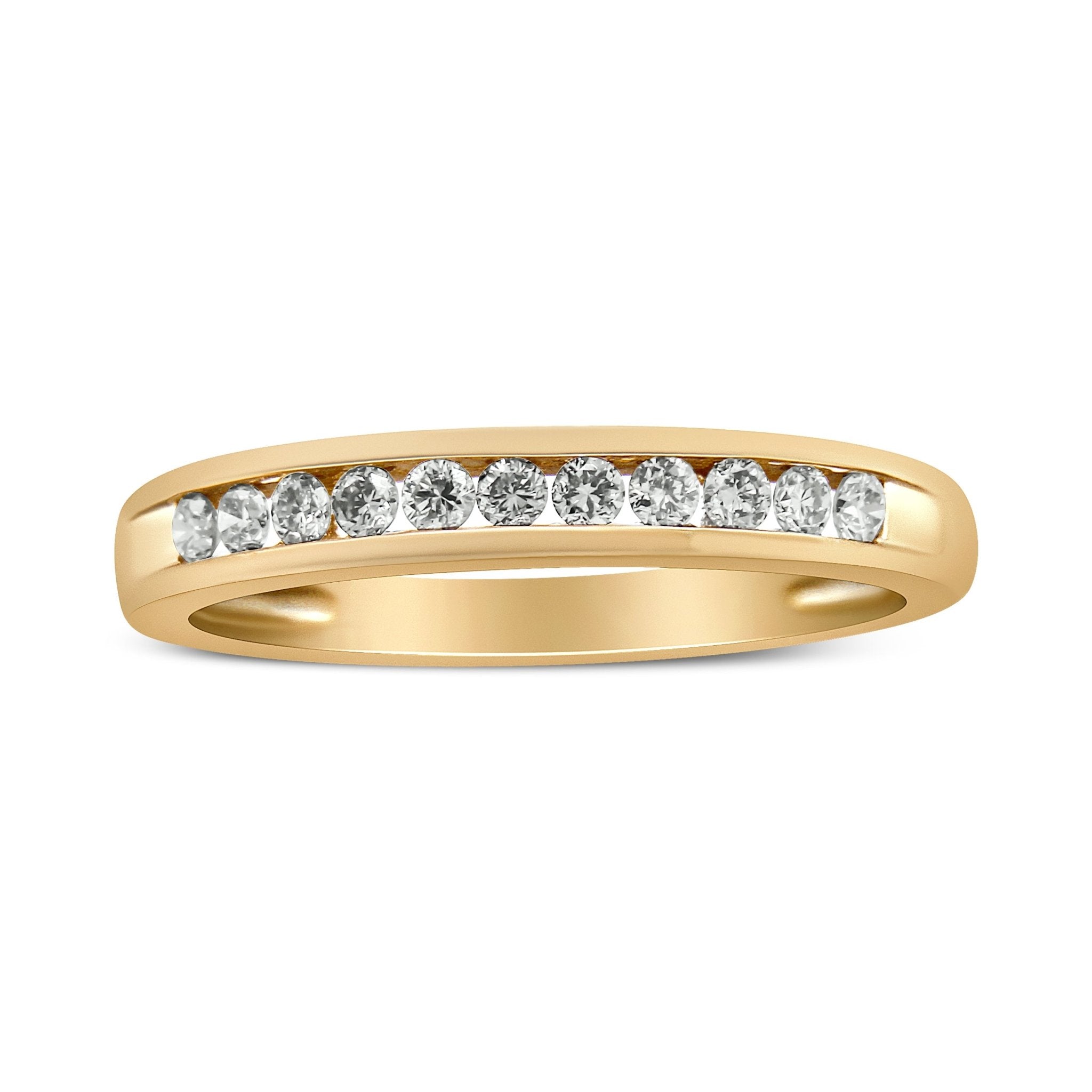 10K-Yellow-Gold-Plated-.925-Sterling-Silver-1/4-Cttw-Channel-Set-Round-Diamond-11-Stone-Wedding-Band-Ring-(K-L-Color,-I1-I2-Clarity)-Size-8-Rings
