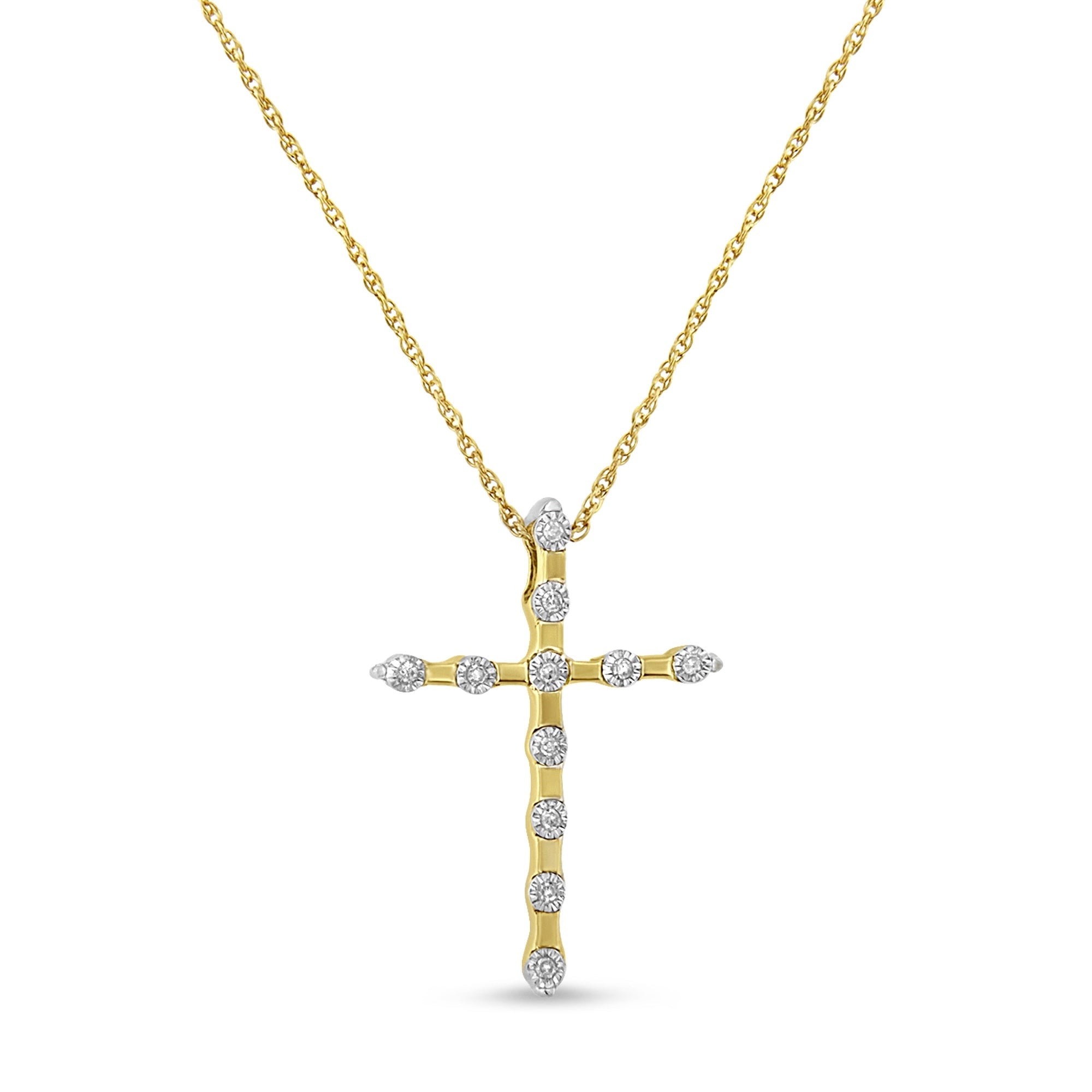 10K Yellow Gold Plated .925 Sterling Silver Miracle Set Diamond Accent Cross 18