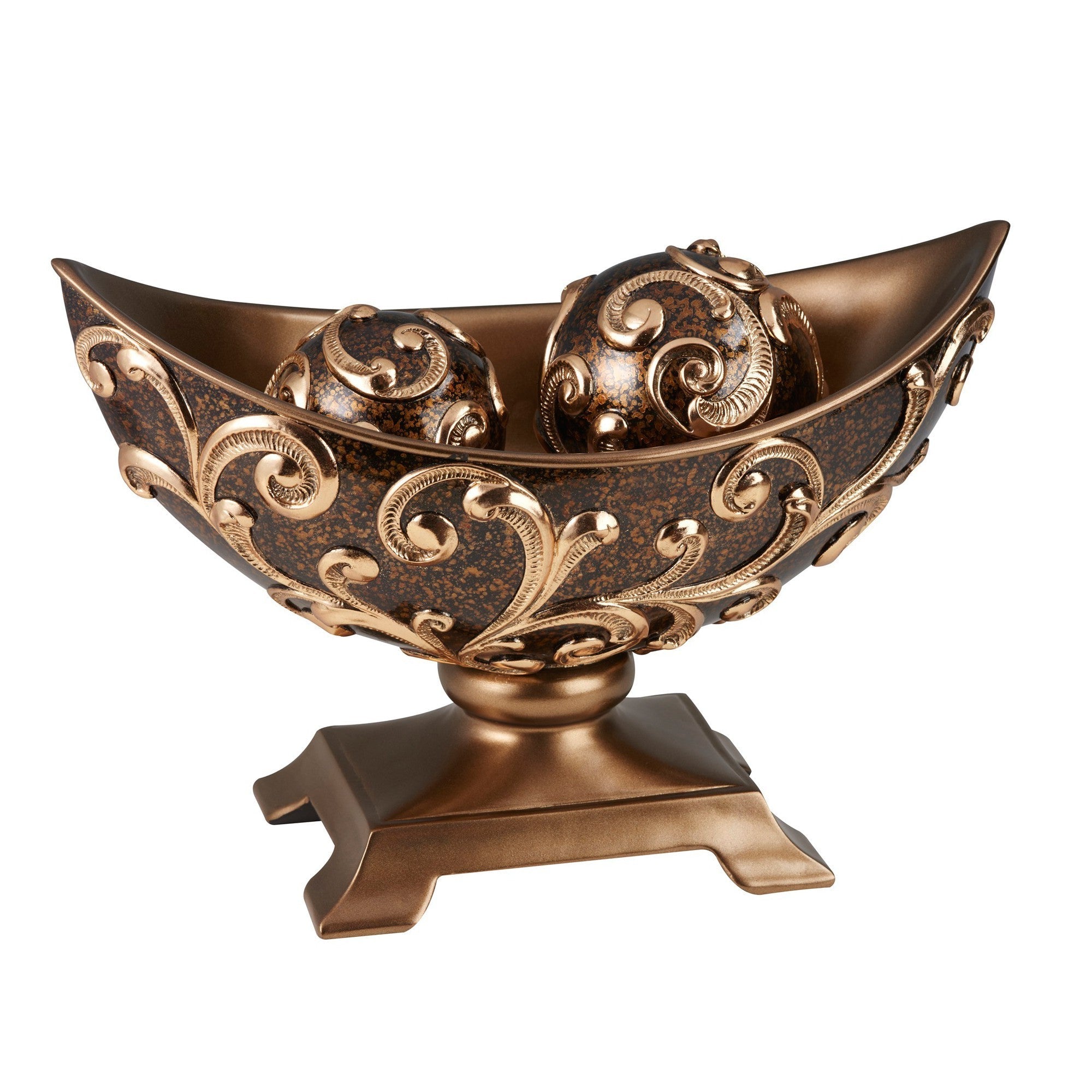 11" Brown And Gold Polyresin Decorative Bowl With Orbs - Tuesday Morning-Sculptures