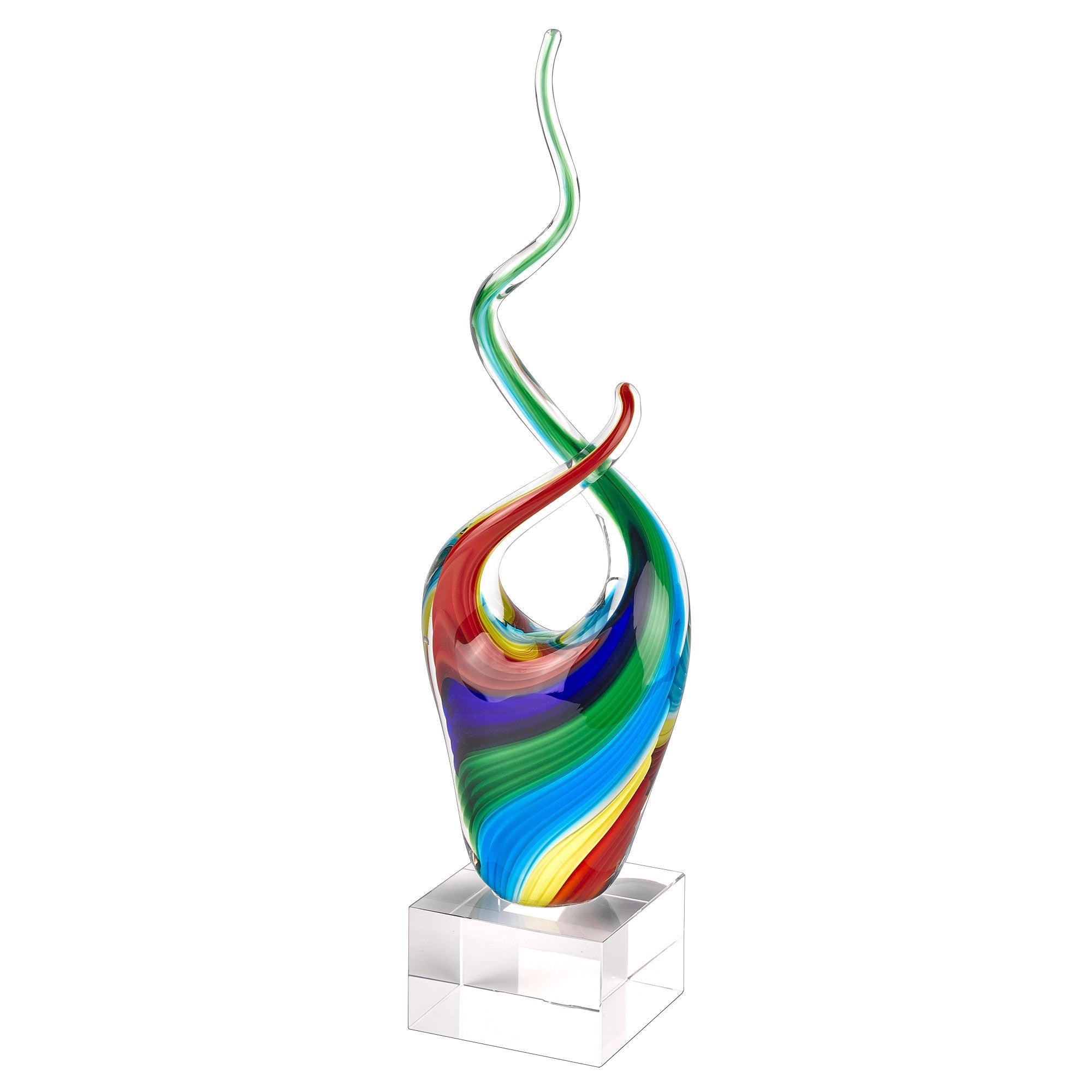 11 Multicolor Art Glass Abstract Centerpiece On Crystal Base - Tuesday Morning-Sculptures