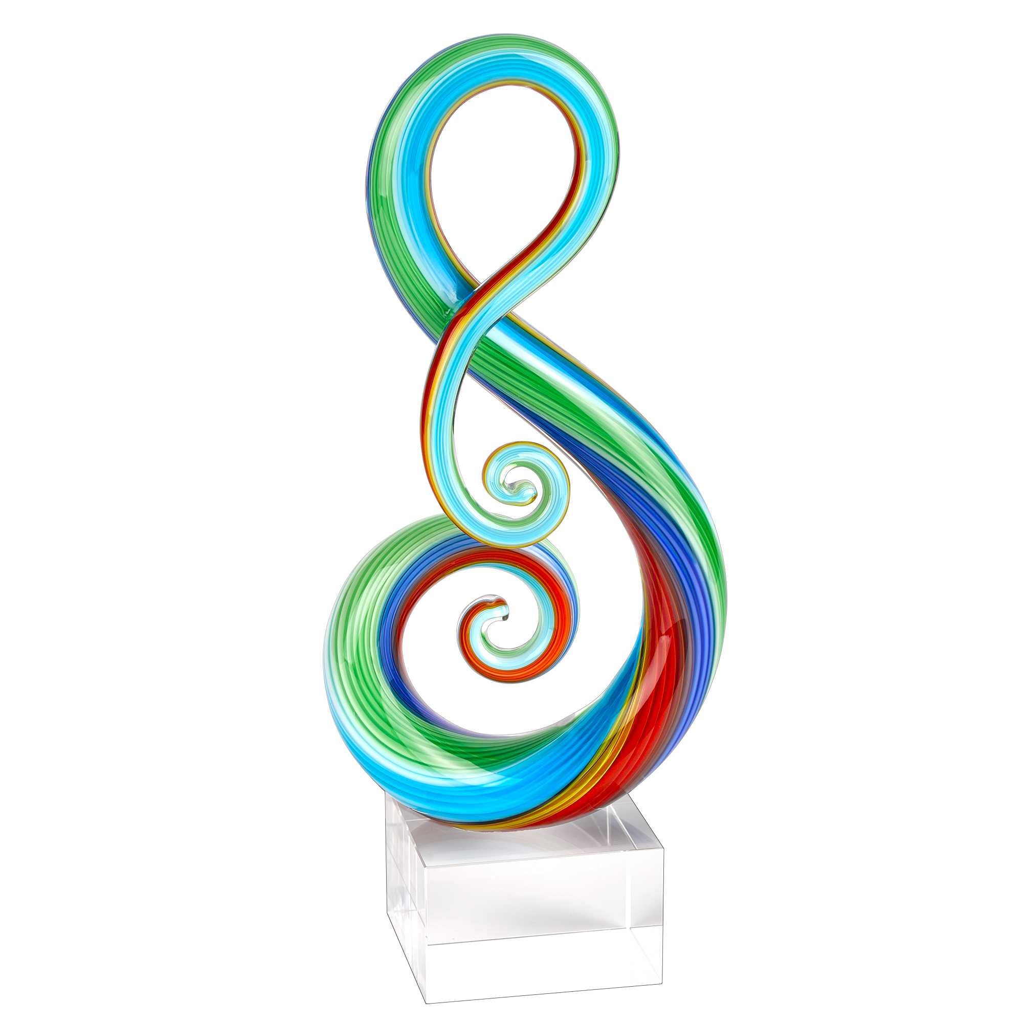 11-Multicolor-Art-Glass-Note-Centerpiece-On-Crystal-Base-Sculptures