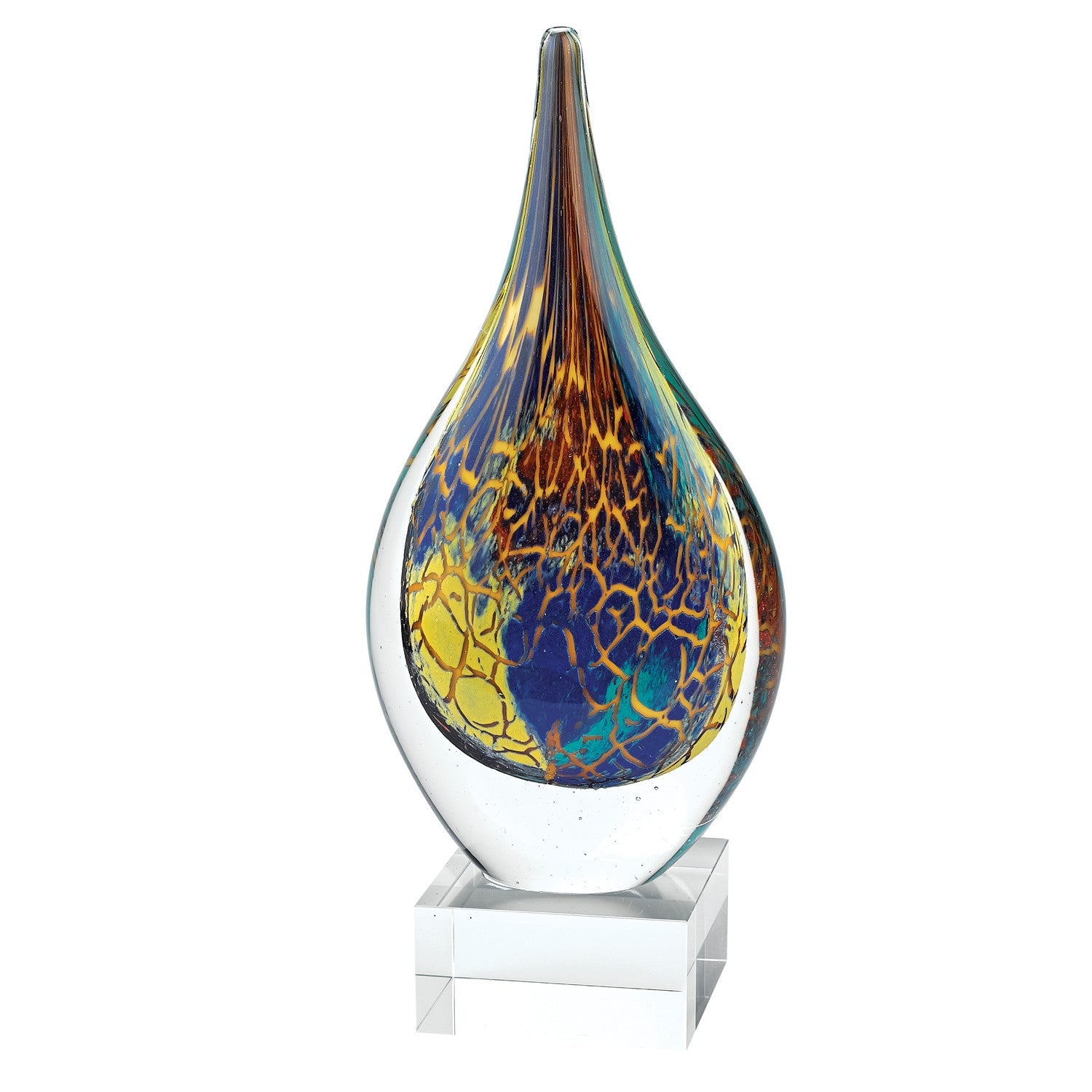 11 Multicolor Art Glass Teardrop On Crystal Base - Tuesday Morning-Sculptures