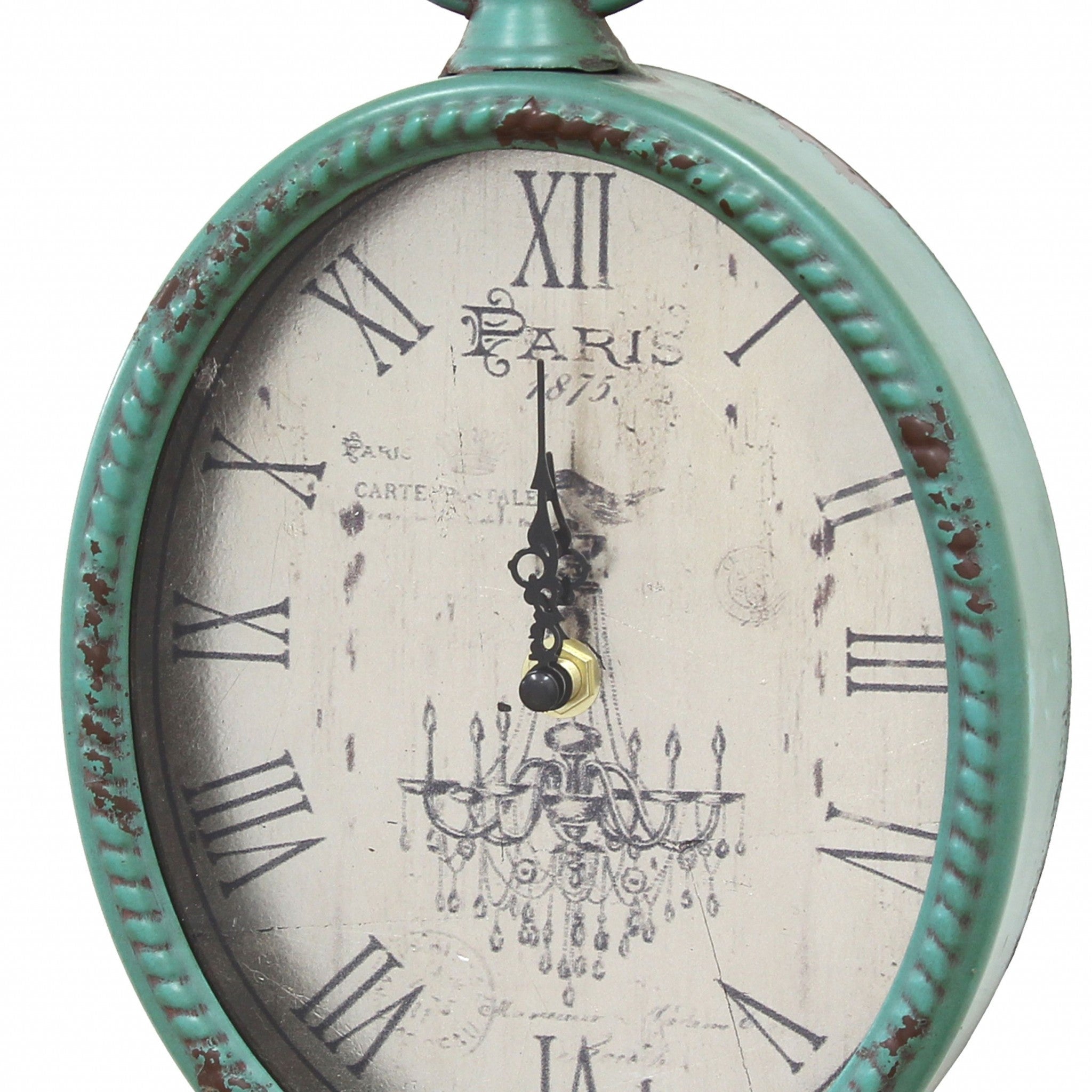 11.5 Teal Oval Vintage Look Metal Wall Clock - Tuesday Morning-Sculptures