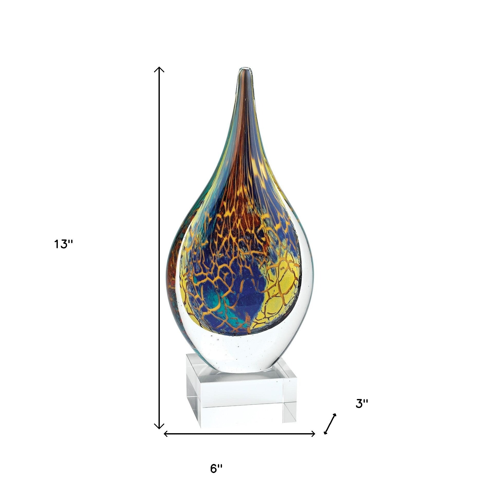 12 Multicolor Art Glass Teardrop On Crystal Base - Tuesday Morning-Sculptures