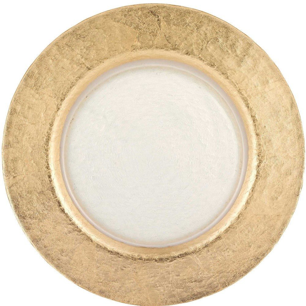 13 Hand Crafted Gold Glass Authentic Leaf Round Charger Plate - Tuesday Morning-Dinnerware