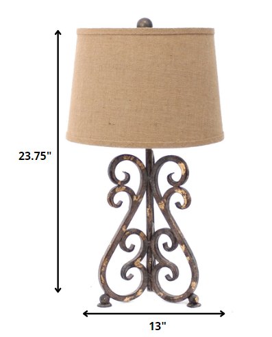 13 X 11 X 23.75 Bronze Vintage Metal Khaki Linen Shade - Table Lamp - Tuesday Morning-Table Lamps