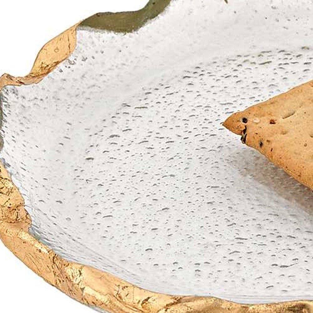 14 Glass Oval Edge Gold Leaf Platter - Tuesday Morning-Dinnerware