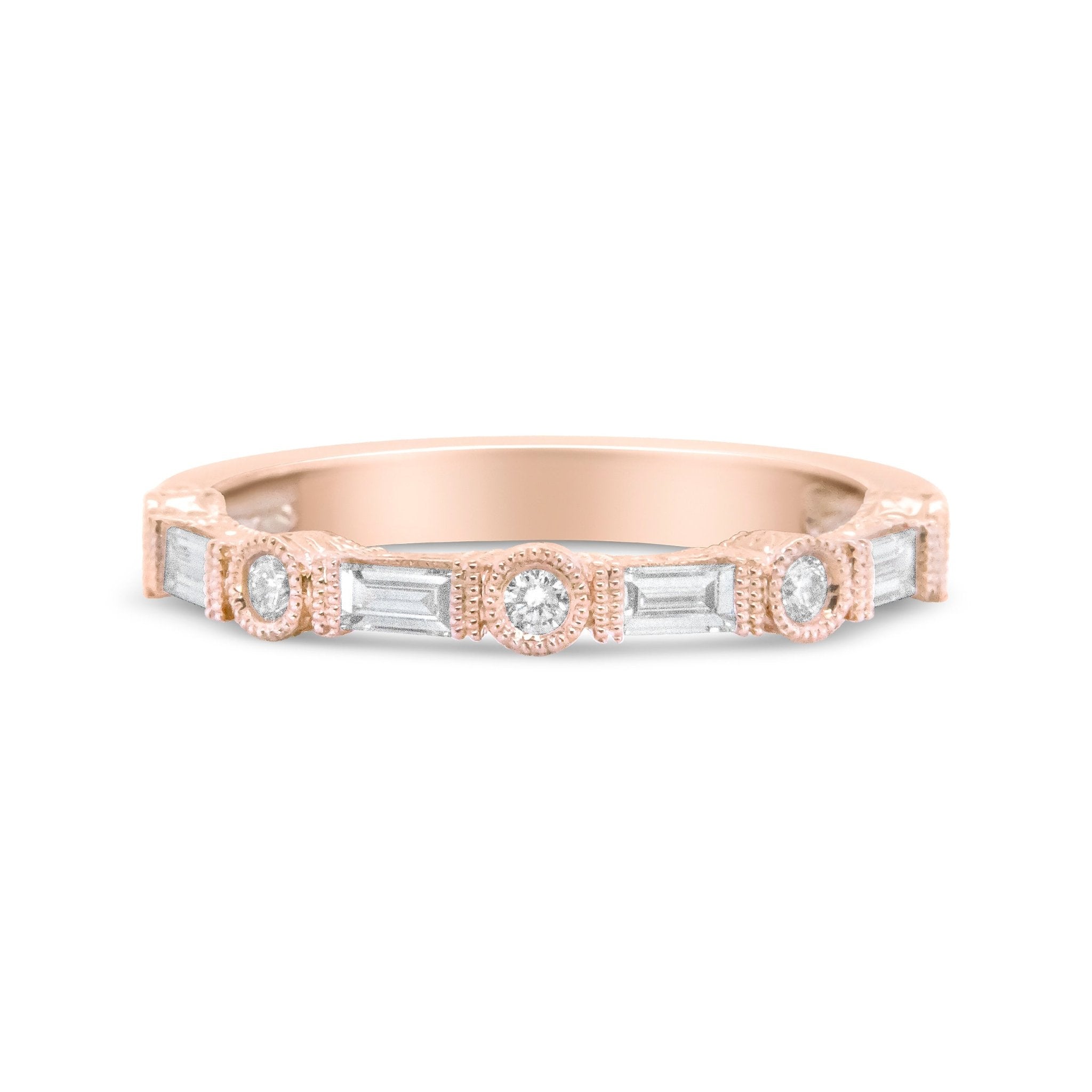 14K-Rose-Gold-3/8-Cttw-Baguette-And-Round-Diamond-Bridal-Band-(H-I-Color,-Vs1-Vs2-Clarity)-Size-6.75-Rings