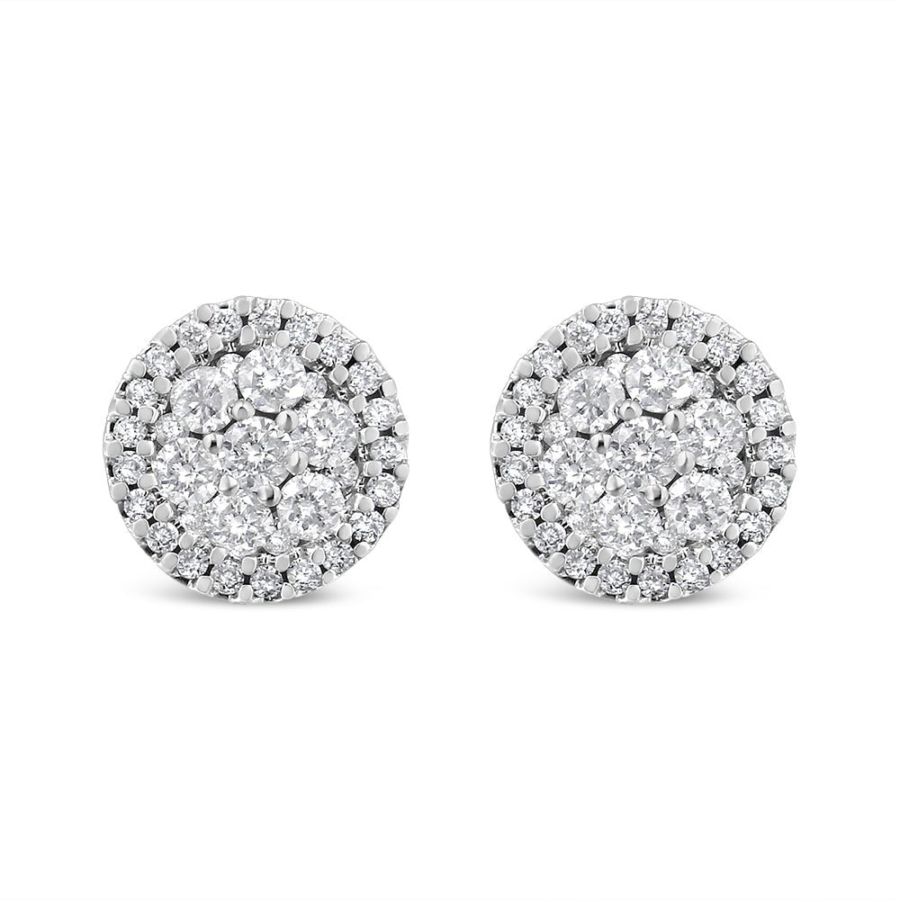 14K-White-Gold-1.0-Cttw-Brilliant-Cut-Diamond-Halo-Style-Cluster-Round-Button-Stud-Earrings-(H-I-Color,-I1-I2-Clarity)-Earrings
