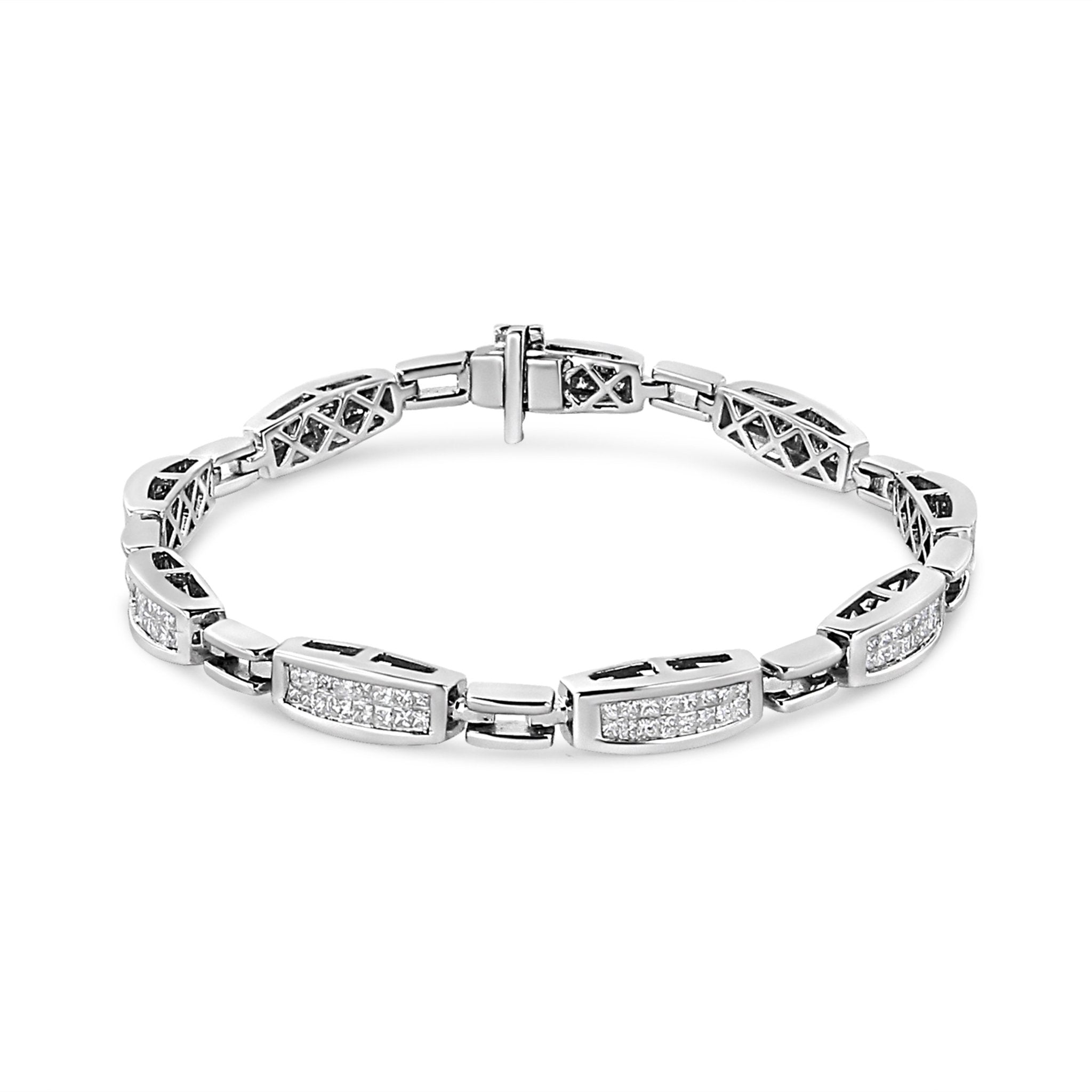 14K White Gold 2.00 Cttw Invisble-Set Princess Diamond Link Bracelet (I1-I2 Clarity, I-J Color) - 7.25