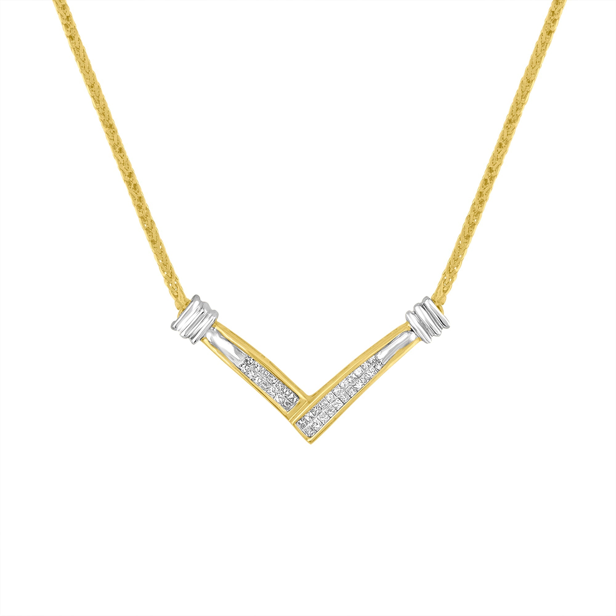 14K Yellow And White Gold 1/4 Cttw Princess Cut Diamond Channel-Set “V” Shape 18